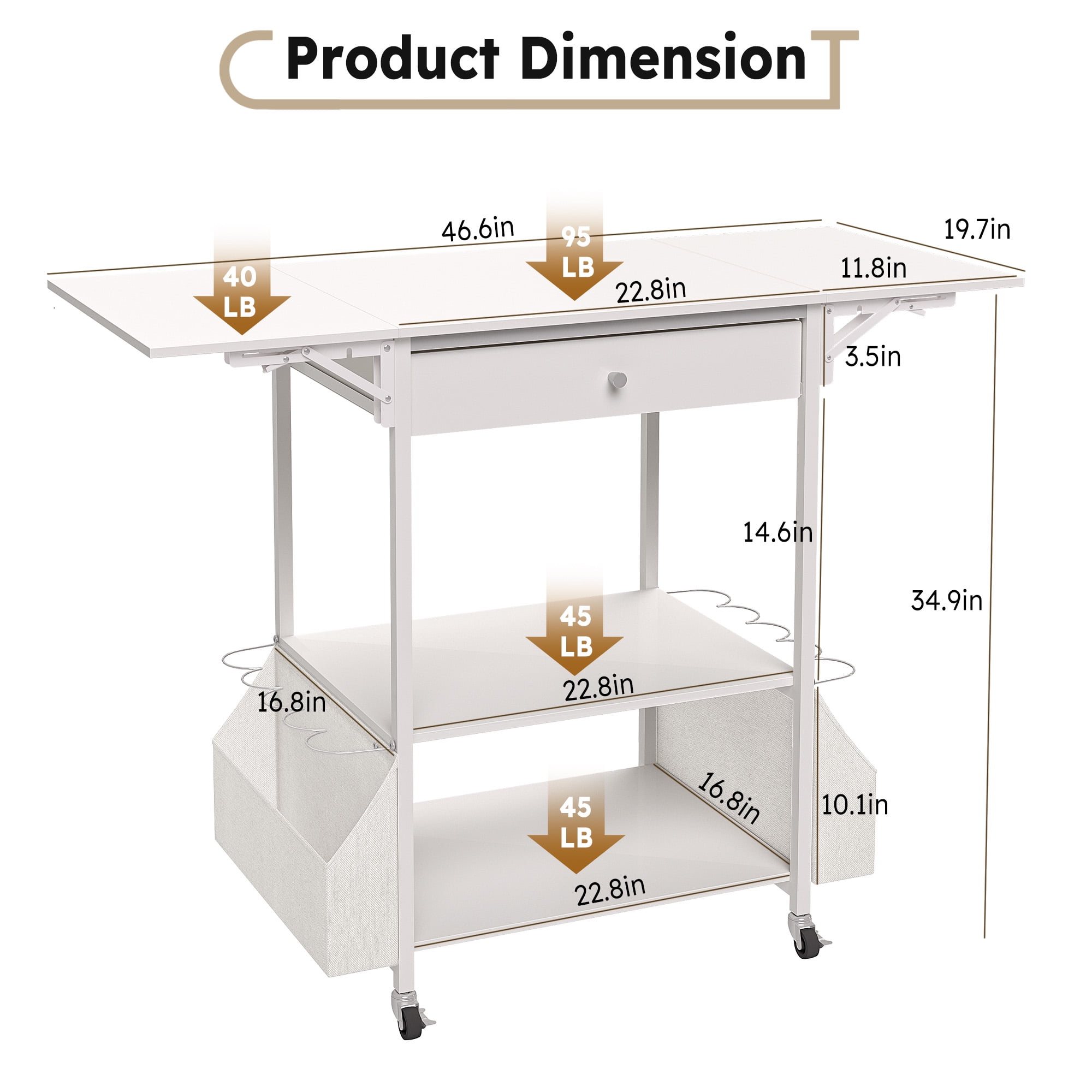 Craft Cart Compatible with Cricut Machine, Crafting Table Heat Press Table with Rolling Storage Organizer Craft Workstation Cabinet Desk Stand Furniture for Craft Room Organization - Image 4