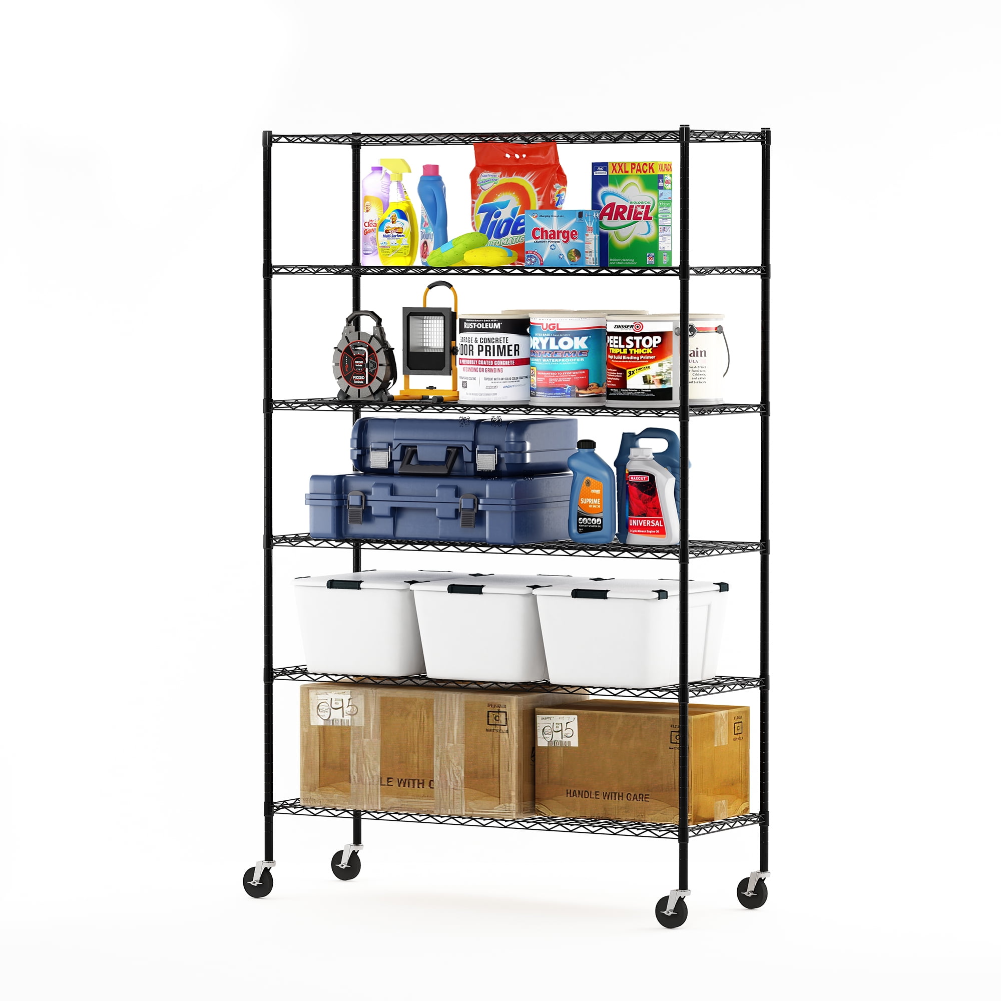 Furinno Wayar 6-Tier Metal Storage Shelf Rack, 48 x 18 x 78, Black - Image 5