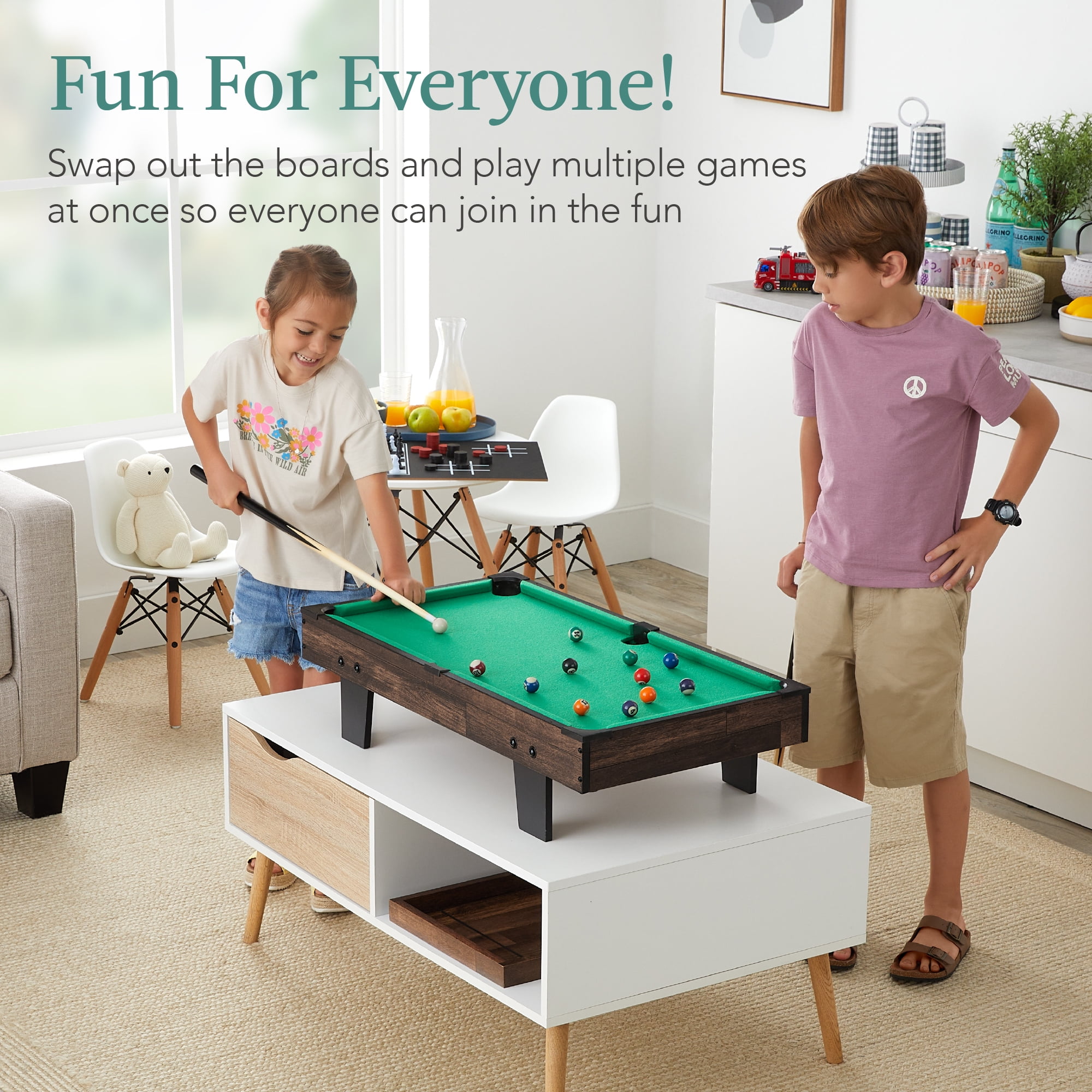 Best Choice Products 11-in-1 Kids Combo Game Set w/ Ping Pong, Foosball, Air Hockey, 5 Accessory Bags - Dark Wood - Image 7