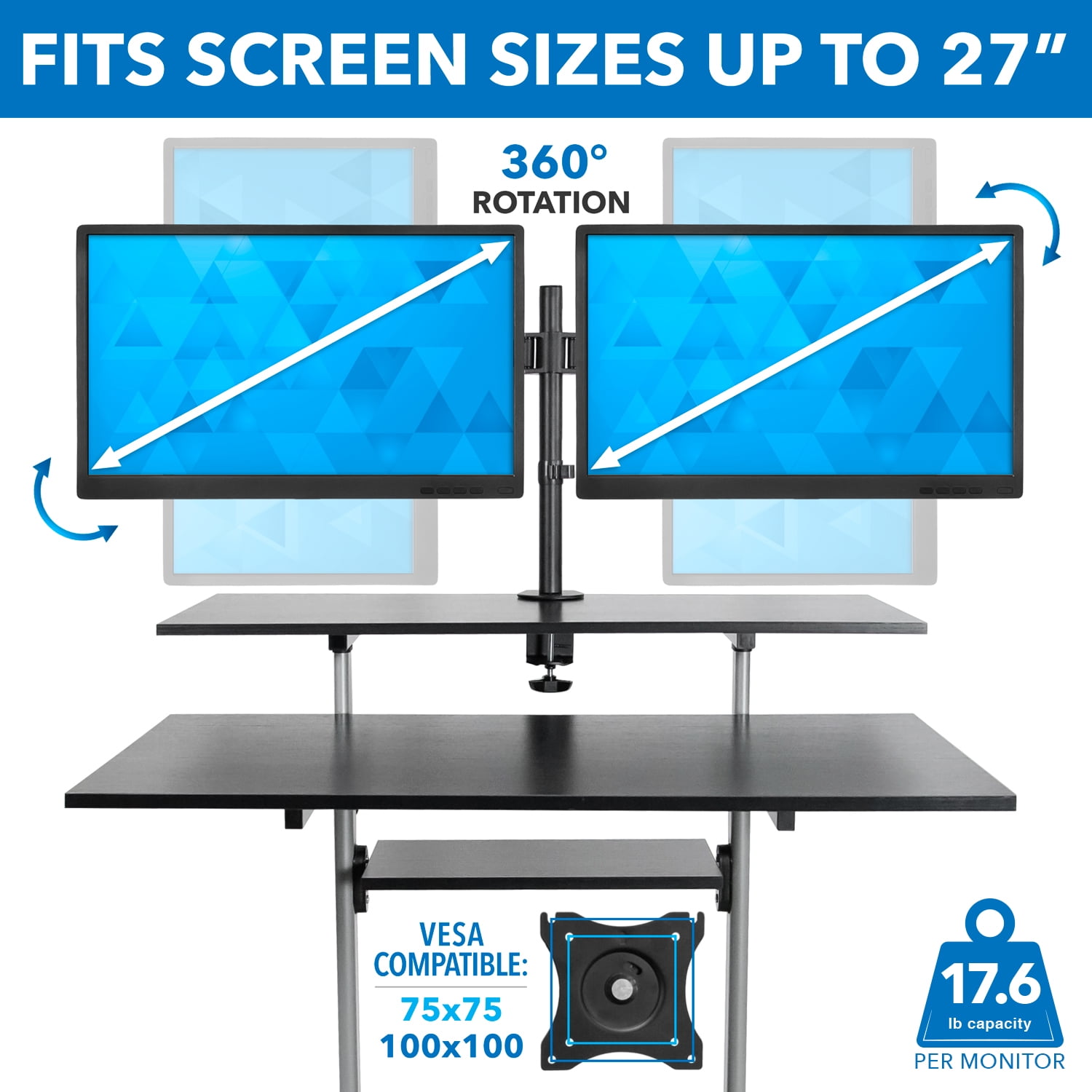 Mount-It! Standing Desk with Dual Monitor Mount | 40 inch Wide Height Adjustable, comes in 2 colors - Image 6