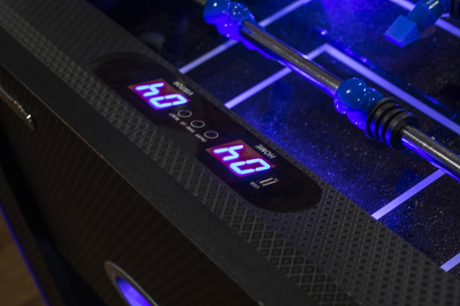 Atomic Azure LED Light Up Foosball Table with Interactive Inrail LED Lighting and Cascading Effects Paired with In Game Music - Image 3