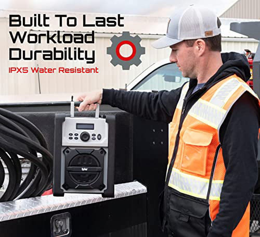 Tyler Bluetooth Jobsite Radio Portable Wireless Speaker - USB - Aux Out - FM Radio - IPX5 - Gray - TWS407 - Image 7
