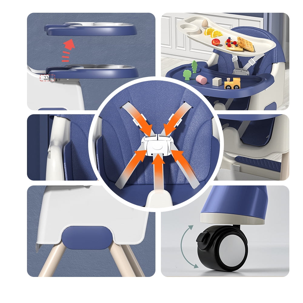 Liyufly 4-in-1 Baby Highchair Adjustable Kid Toddler Dining Chairs Eat & Grow Convertible Chair with 5-Point Harness, Dinner Plate, Blue - Image 7