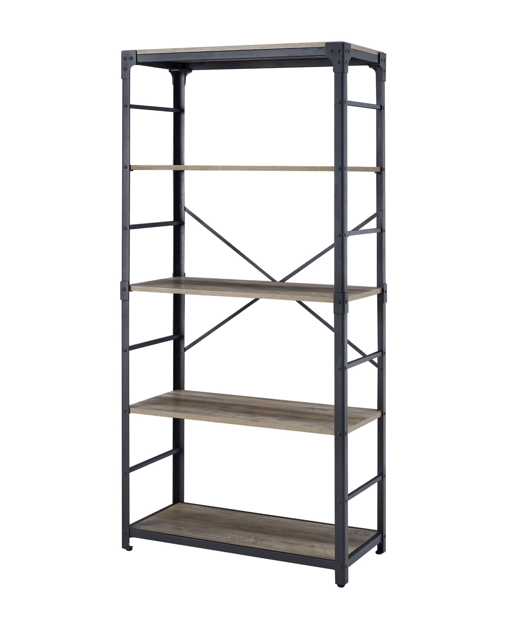 Urban Industrial Angle Iron 4-Shelf Bookcase, Grey Wash - Image 3