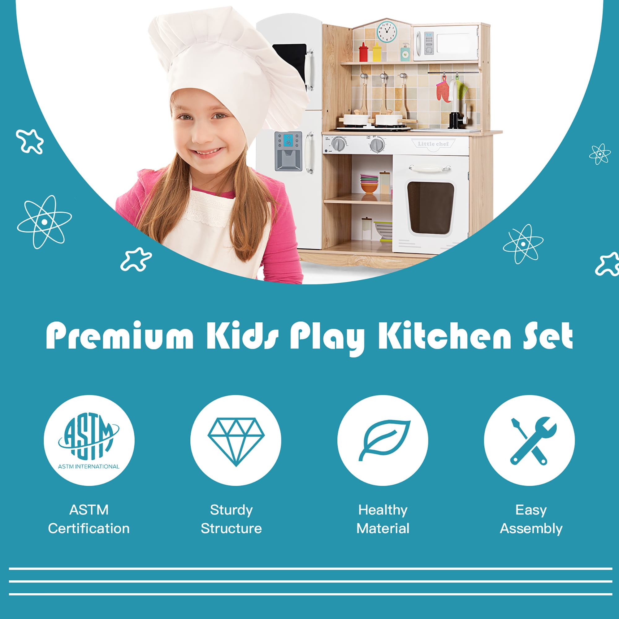 Costway Wooden Kids Pretend Kitchen Playset Cooking Play Toy w/ Utensils & Sound - Image 6