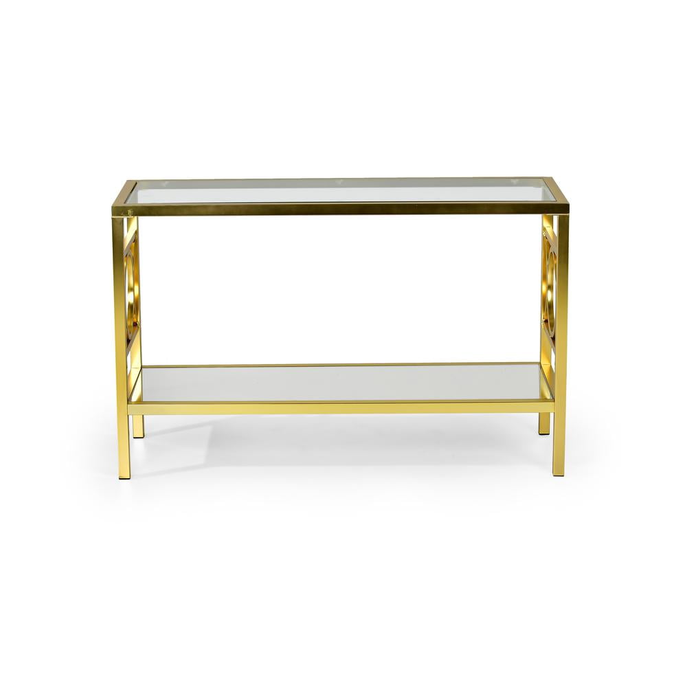 Steve Silver Olympia Glass Top Console Table, Gold Chrome - Image 4