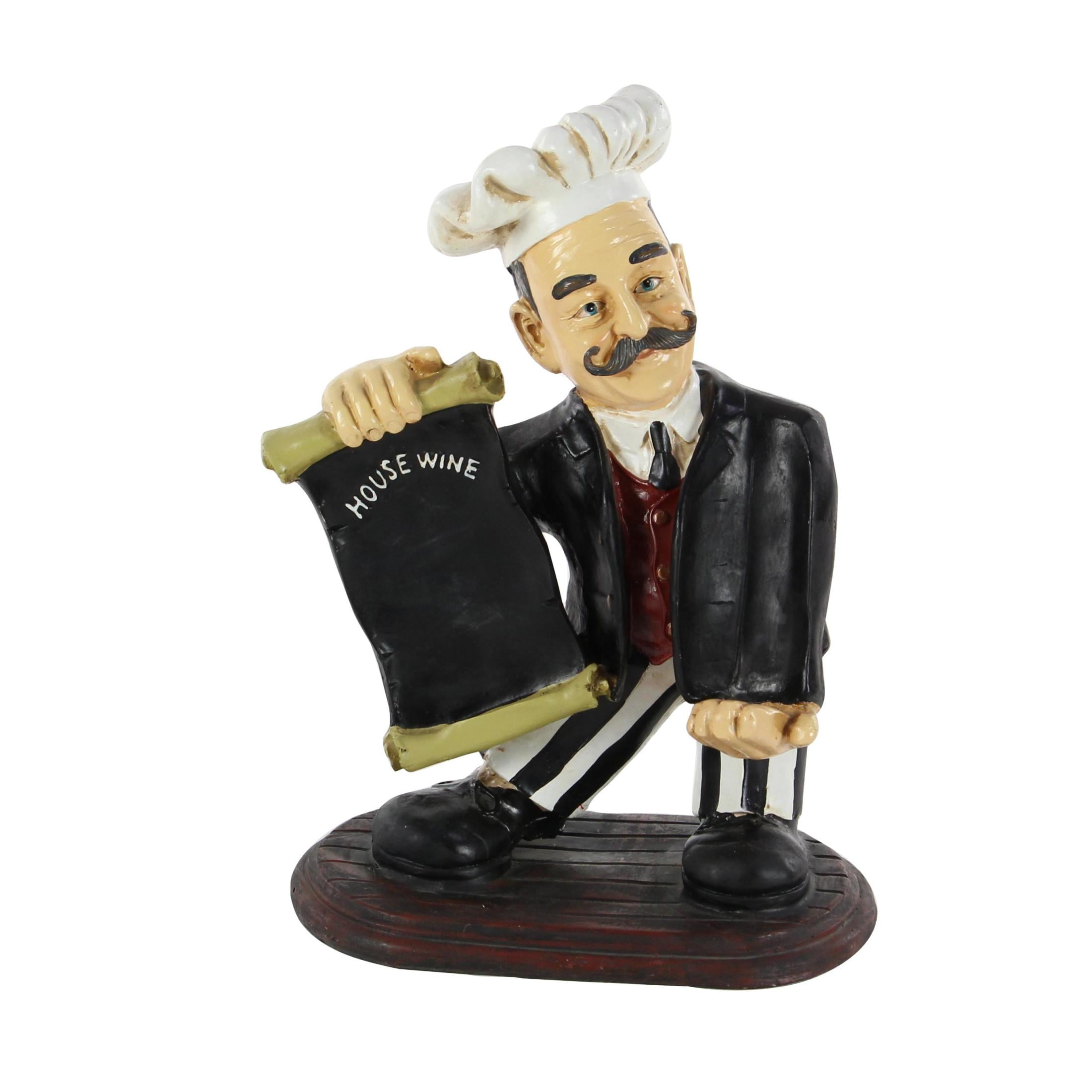 13" x 20" Black Polystone Chef Sculpture with Chalkboard and Wine Holder Slot, by DecMode - Image 10