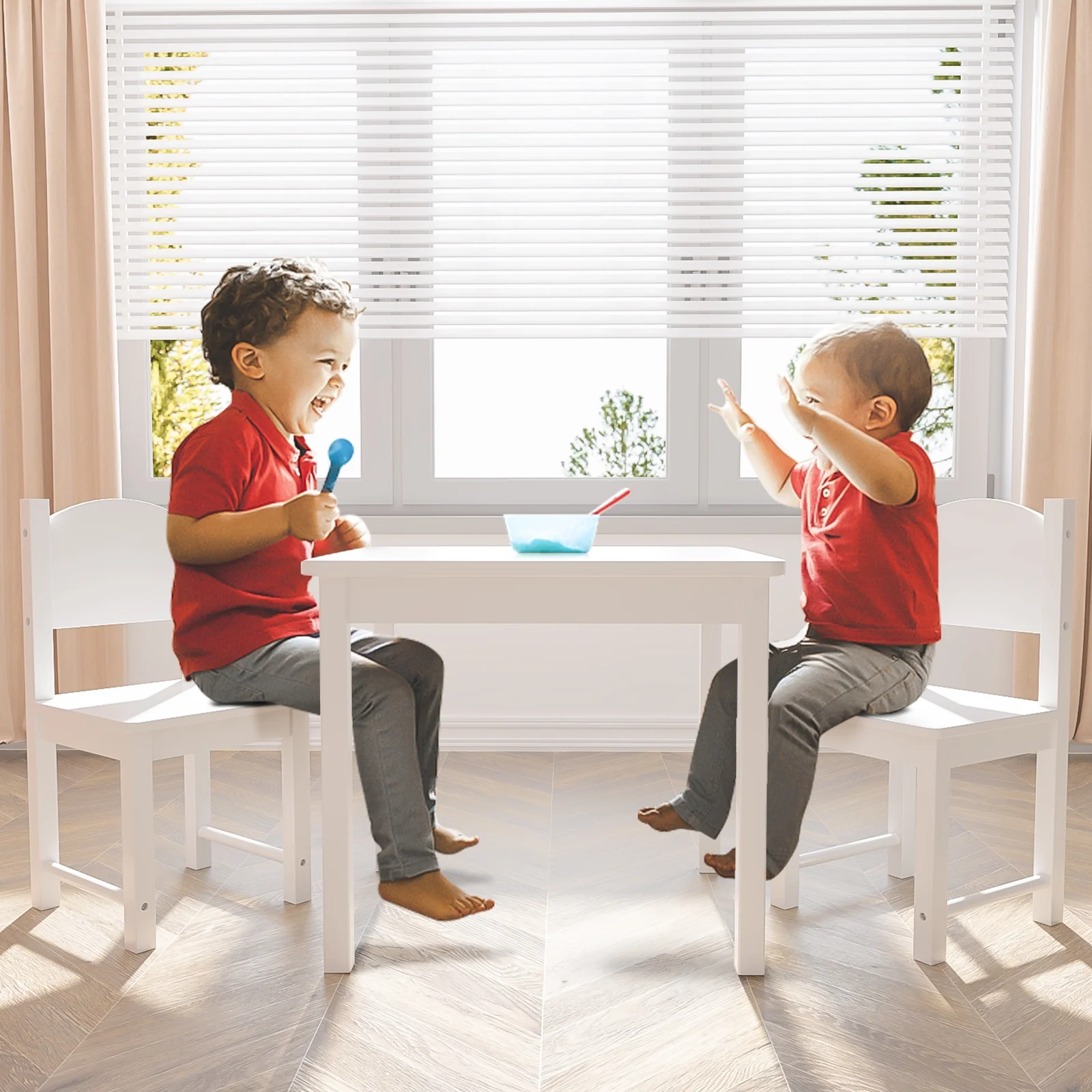 Yoneston Kids Table and 2 Chairs Set, Ideal for Arts & Crafts, Snack Time, Homeschooling, Homework & More, White - Image 3