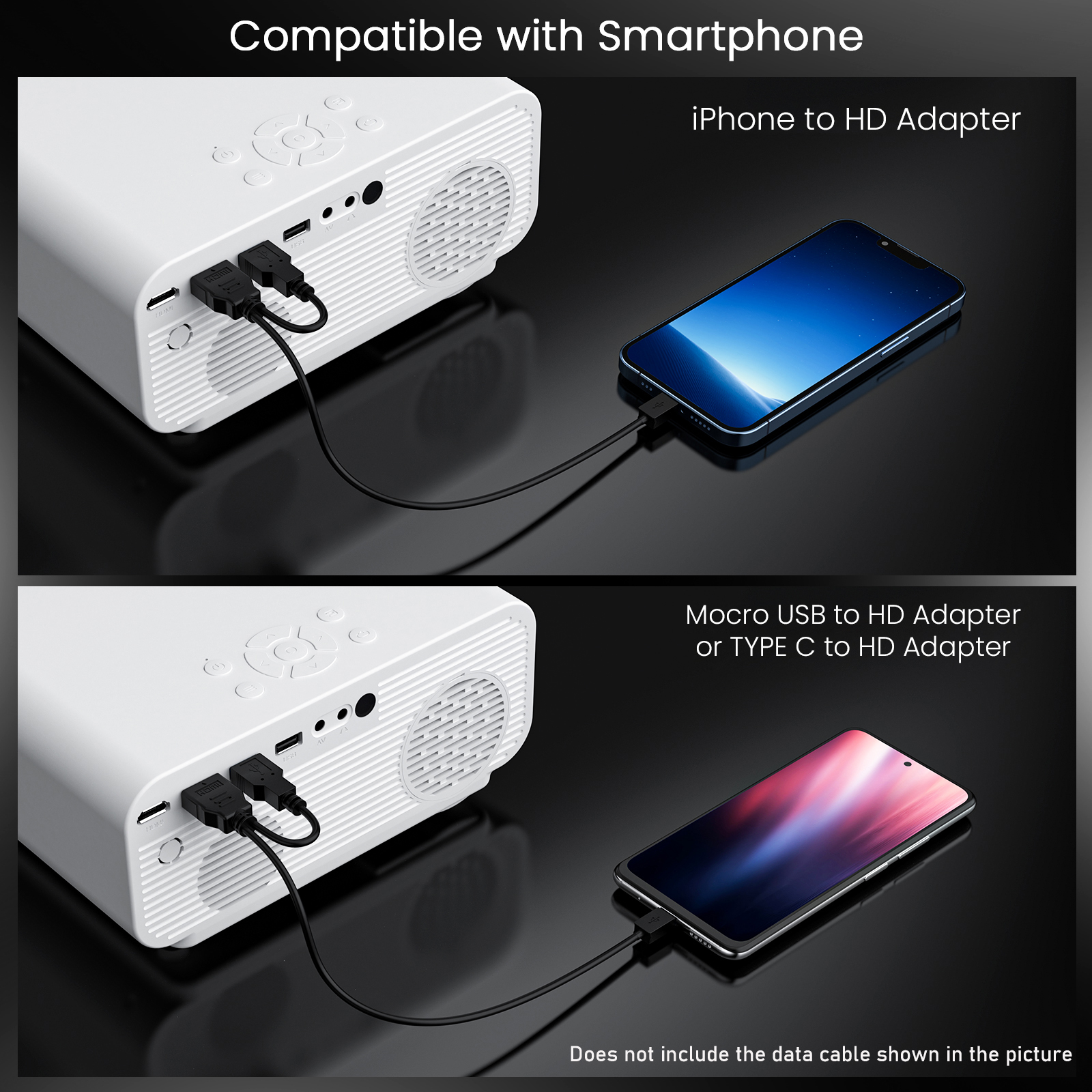 HONPOW Projector, Native 1080P Full HD Bluetooth Projector, 11000 Lumens Mini Portable Outdoor Indoor Movie Projector Compatible with Laptop, Smartphone, TV Stick, Xbox, PS5 - Image 6