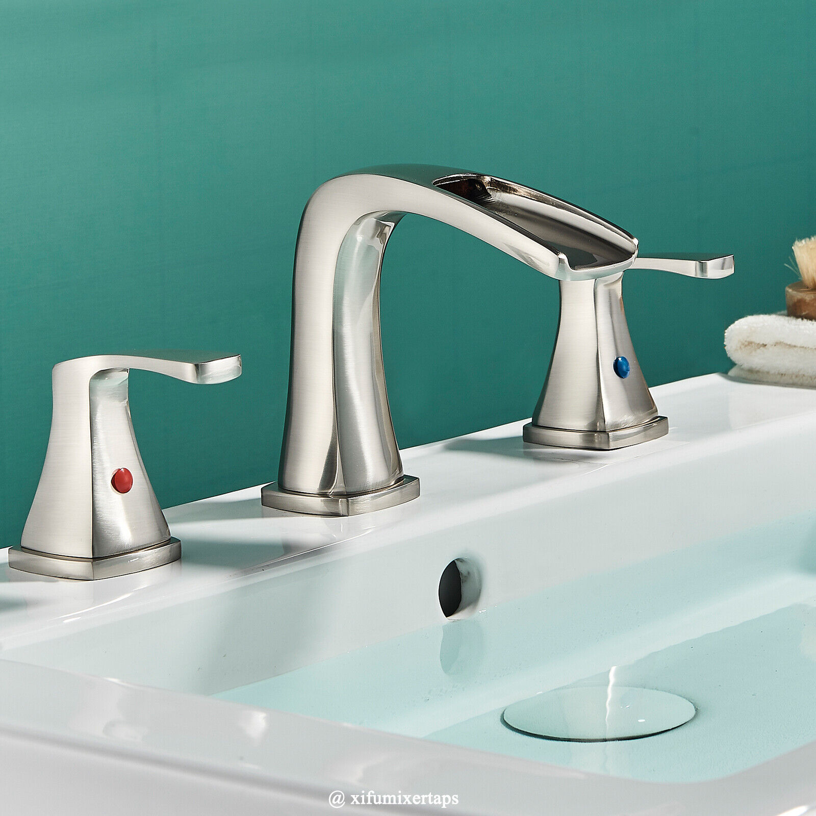 Zovajonia 8 Widespread Waterfall Bathroom Sink Faucet 3 hole Vanity Mixer Brushed Nickel - Image 9