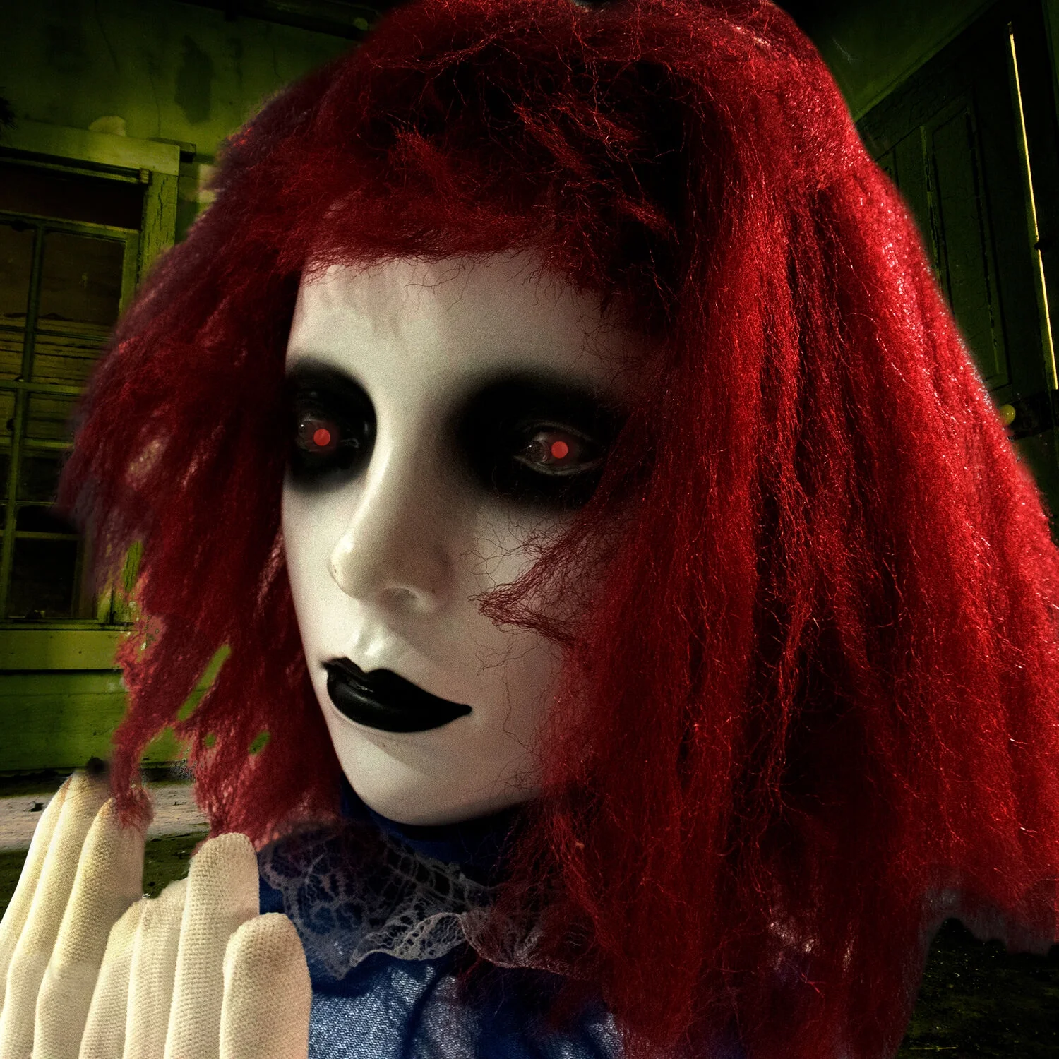 Haunted Hill Farm 27 in Pop-Up Animatronic Haunted Doll, Indoor/Outdoor Halloween Decoration, Red Flashing Eyes, Noises, Battery-Operated, HHFJGIRL-2LSA - Image 3