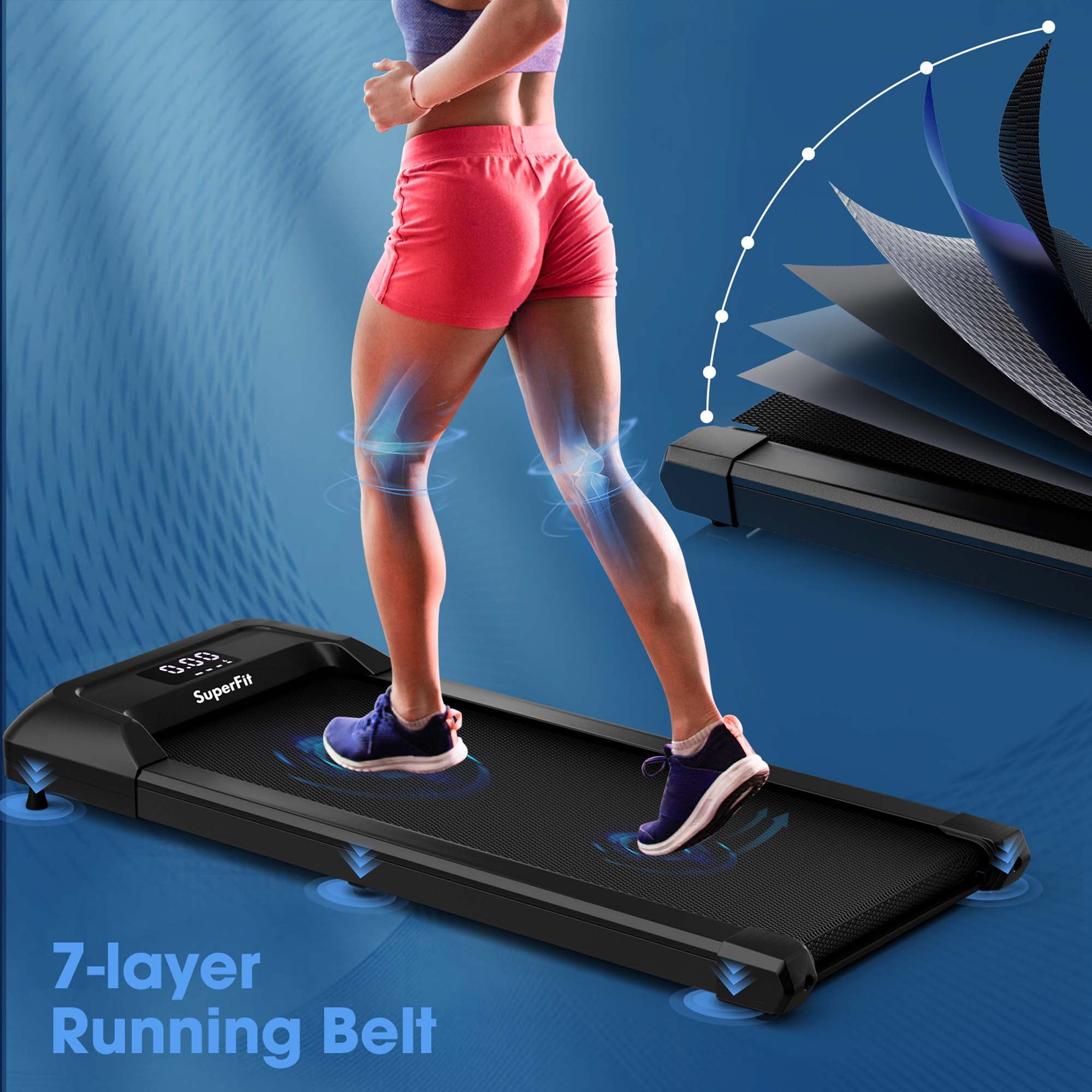 SuperFit 0.6-3.8MPH Walking Pad Under Desk Treadmill with Remote Control and LED Display Black - Image 7
