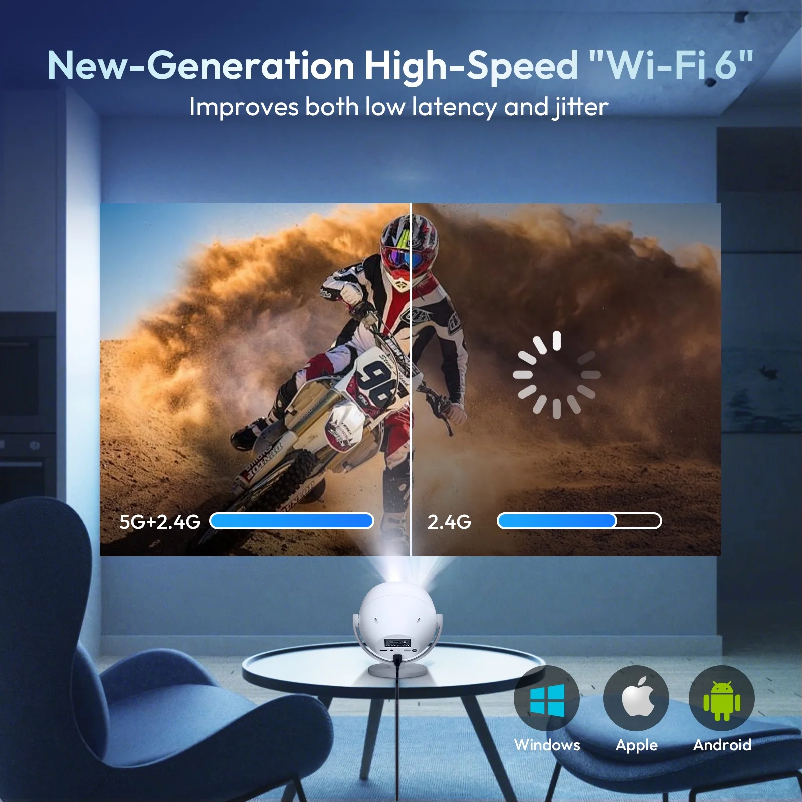 XGODY A2 Wifi & Bluetooth 1080P Mini Projector,40-120" Screen,Dual 3W Speakers,Set with Accessories, White, 1 Set - Image 6