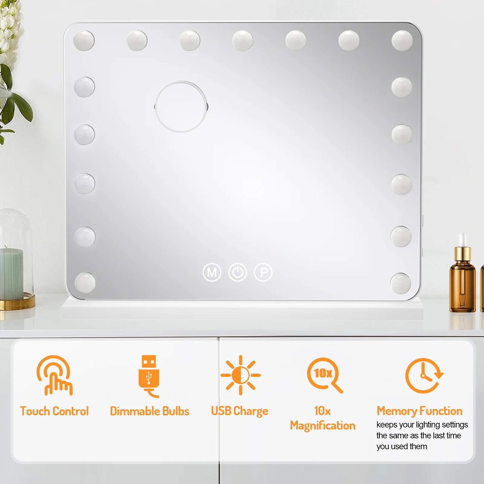 Vanity Mirror with Lights,22.8" x 18.8"Large Makeup Mirror with Lights & 10X Magnification , WLRETMCI Hollywood Vanity Mirror with 3 Modes Dimmable , Smart Touch, Tabletop Wall Mount - Image 6