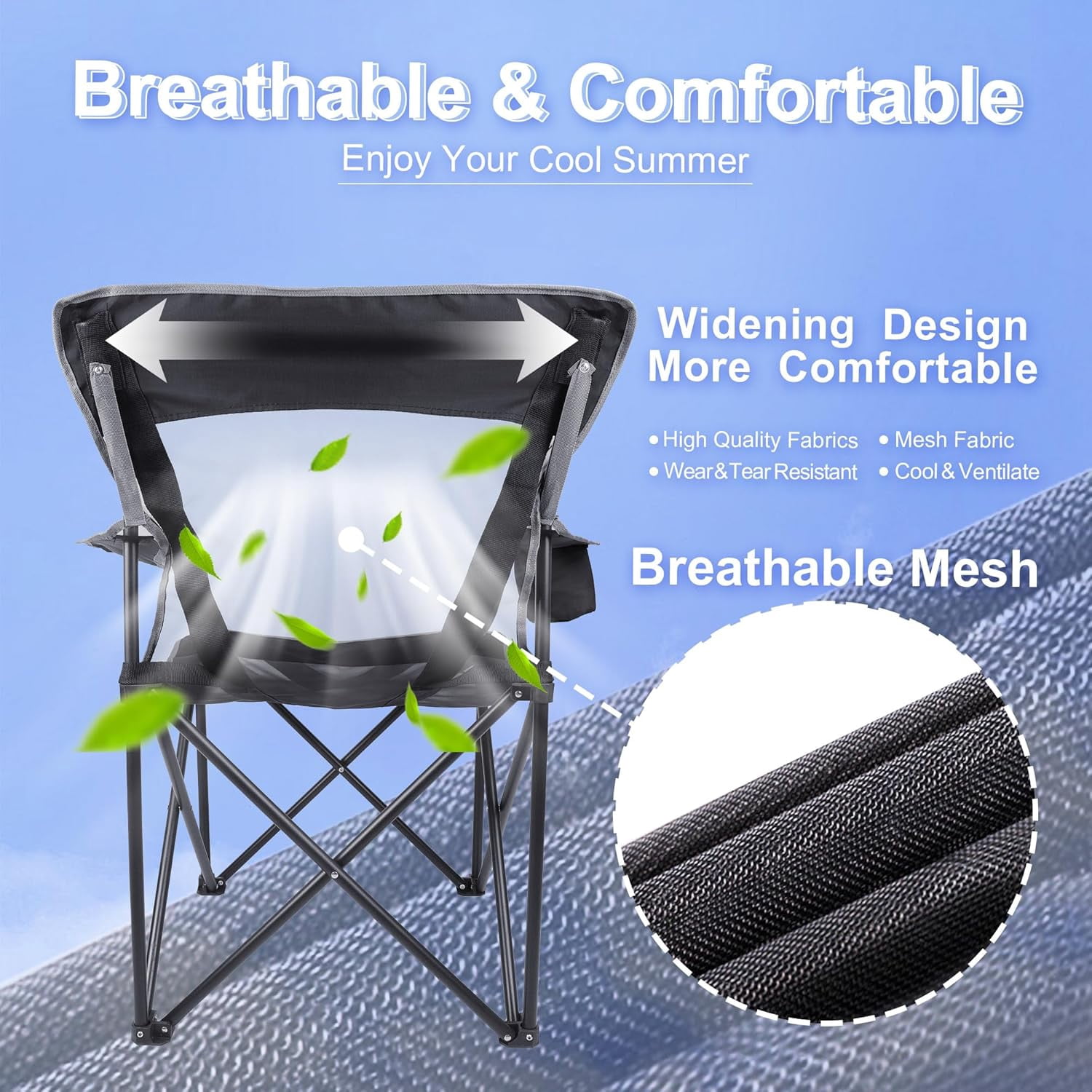 Camping Chair Portable Folding Chair Cooling Mesh Back Outdoor Lawn Chair with Cup Holder and Carry Bag Supports up to 300lbs - Image 11