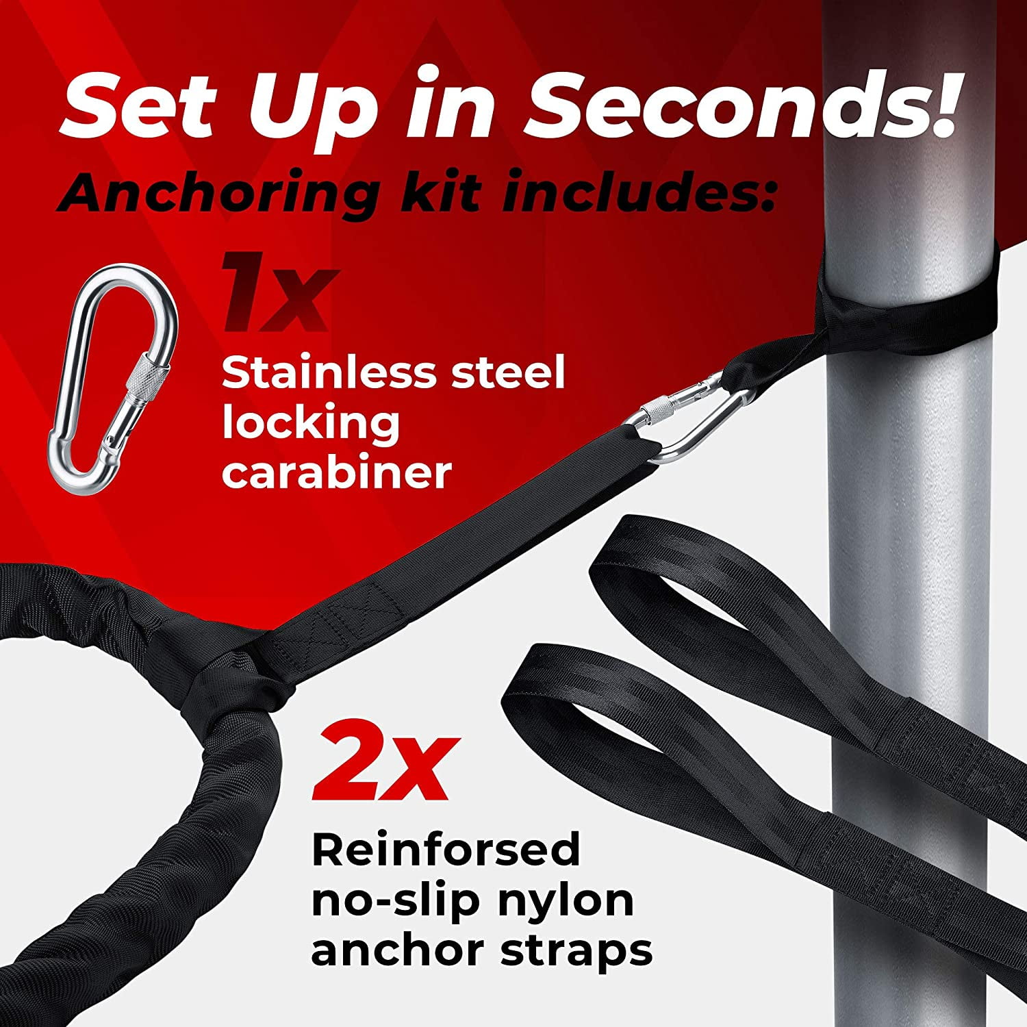 ASU Trainer Workout Battle Ropes Core and Arms Weighted Exercise Ropes w Sleeve and Carabiner - Image 6