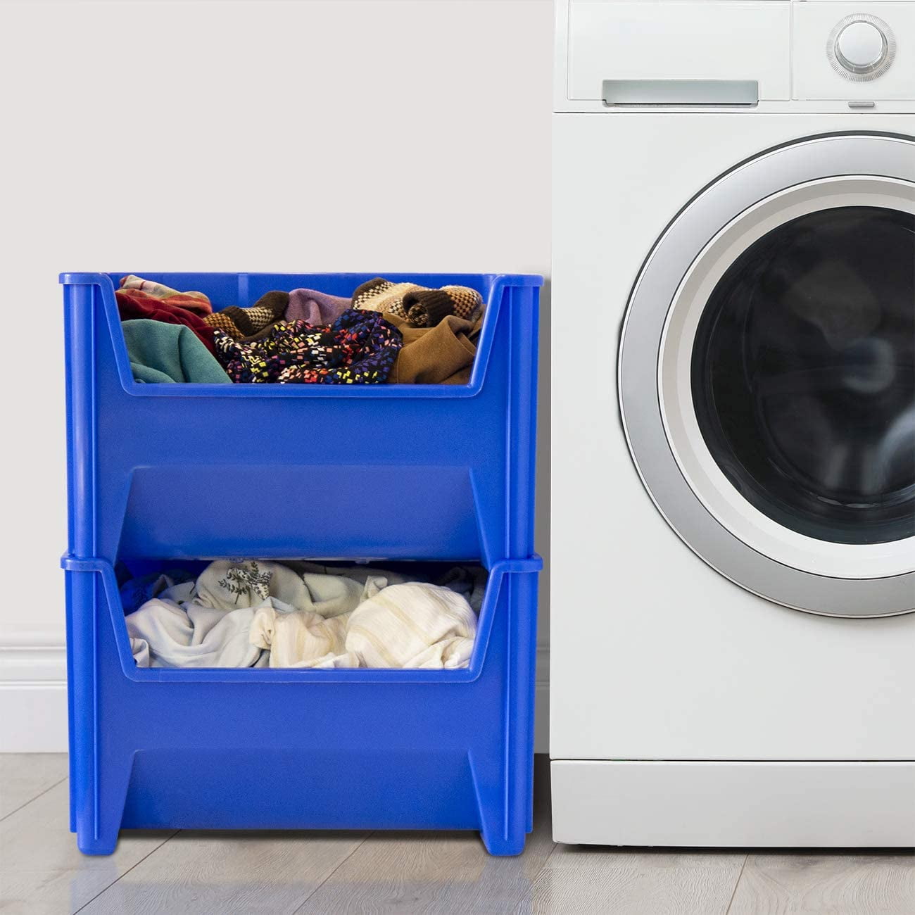 Akro-Mils Stak-N-Store 13017 Large Storage Bins, Stackable Heavy Duty Containers, 15"x20"x12.5", Blue, 3-Pack - Image 3