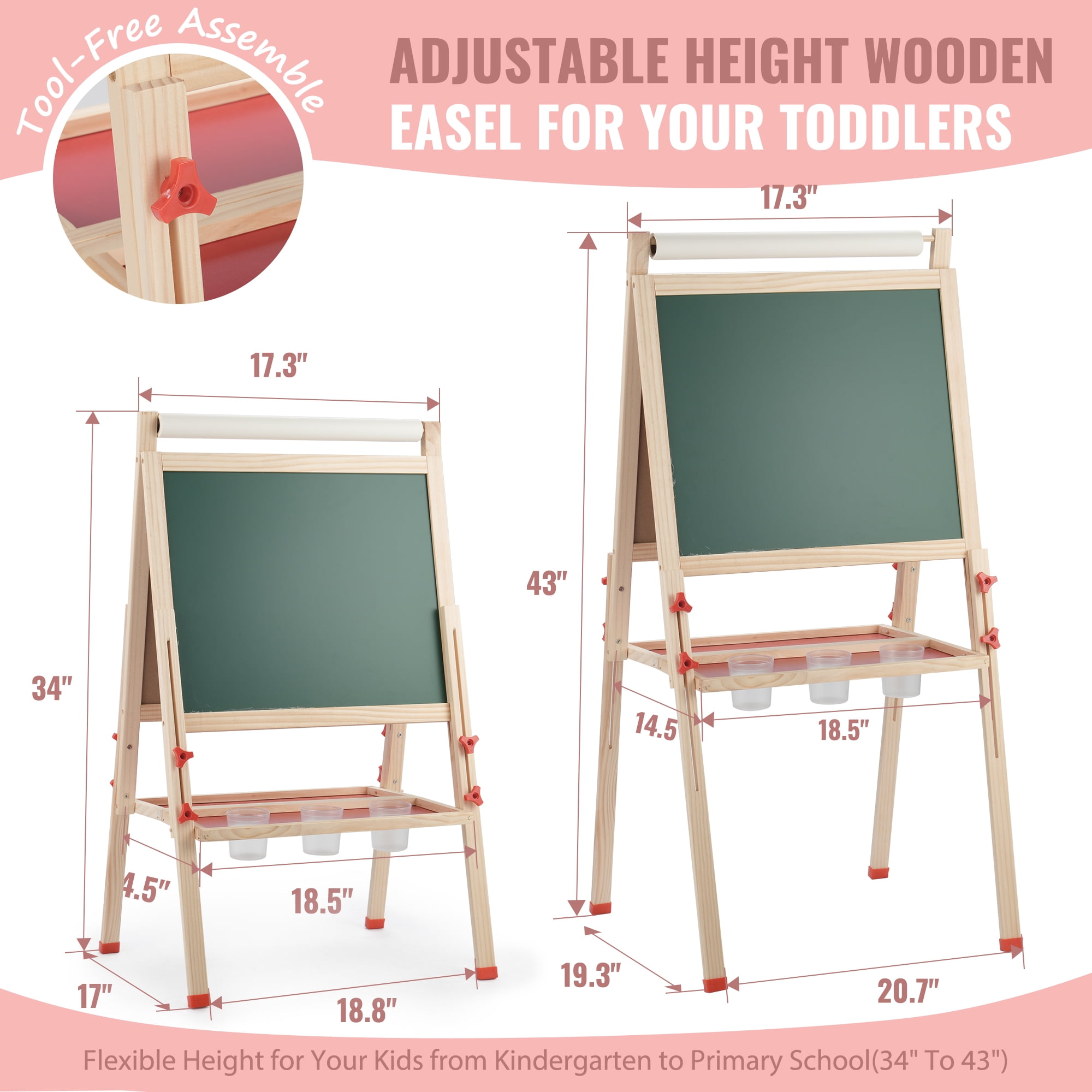 Art Easel for Kids with Paper Roll, Adjustable Double Side Art Drawing Standing Chalkboard for Toddlers 3-12, Boy & Girls Wooden Gift & Art Supplies for Toddler - Image 8
