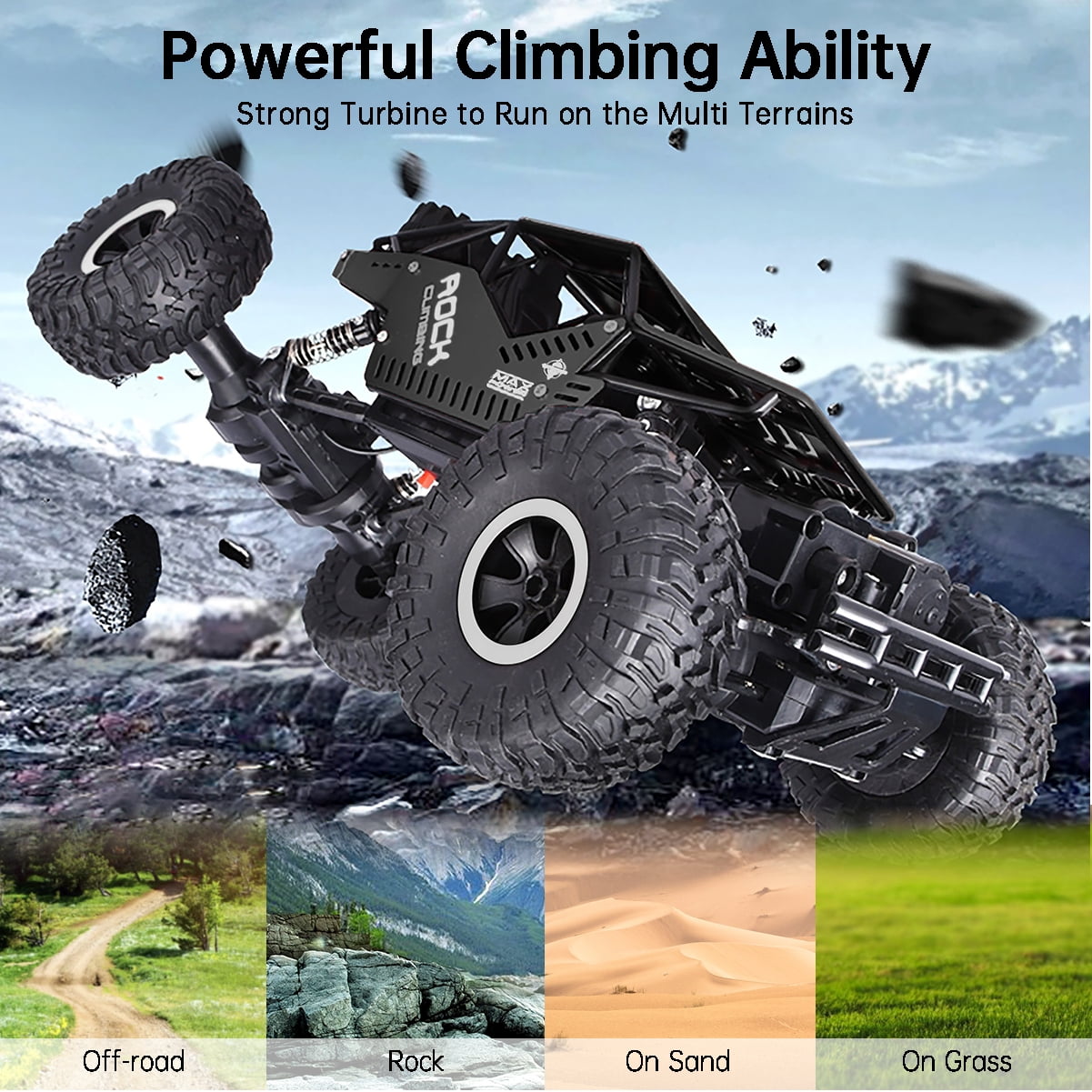 4WD Top Speed 18 Km/h Electric Toy Off Road ,1:16 Scale Remote Control Car,2.4GHz RC Monster Vehicle Truck Crawler with One Upgraded Rechargeable Battery for Kids and Adult, High Speed All Terrain Car - Image 4