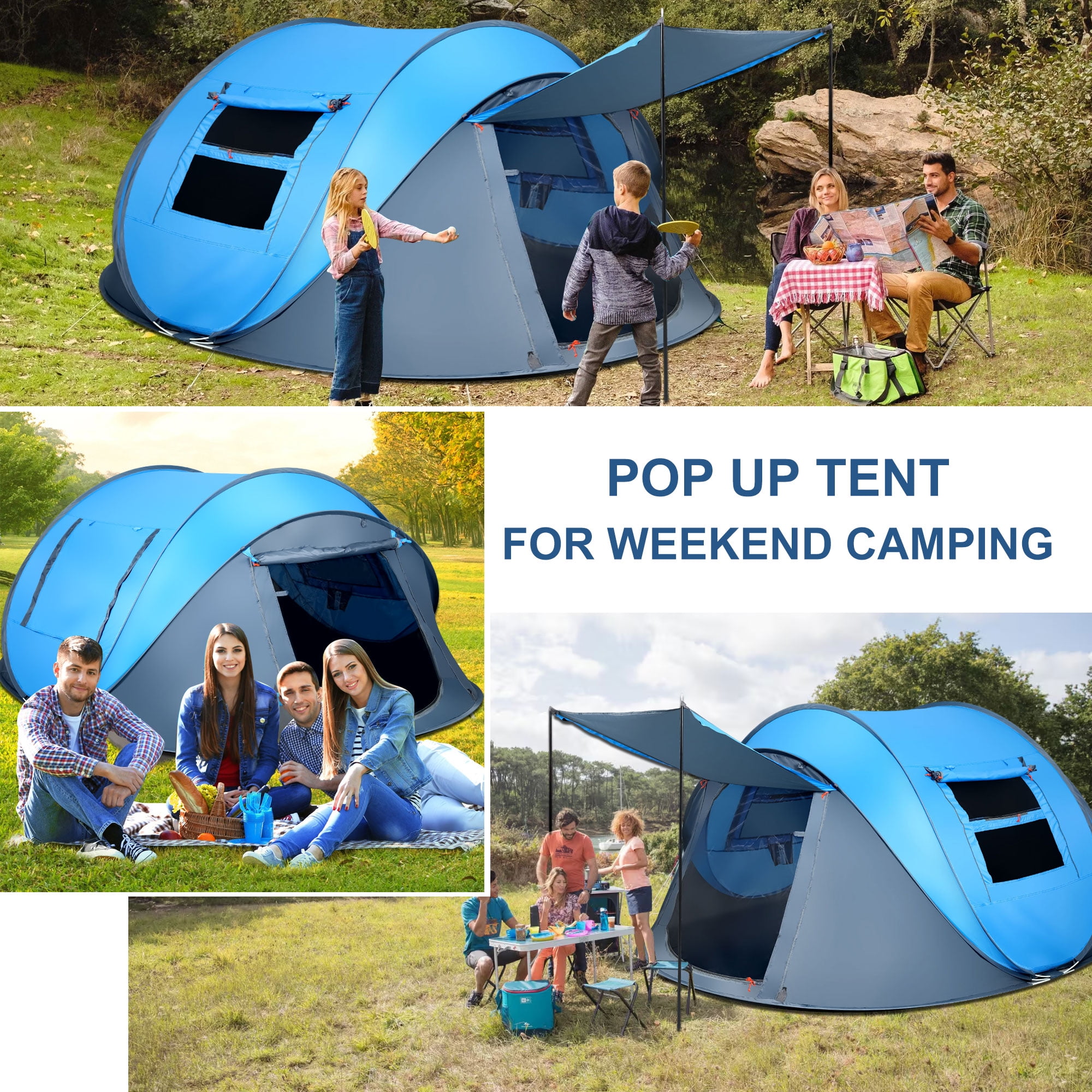 6 Person Easy Pop up Tents for Camping, GVDV 2 Doors-Instant Family Tents with Poles (Blue) - Image 7