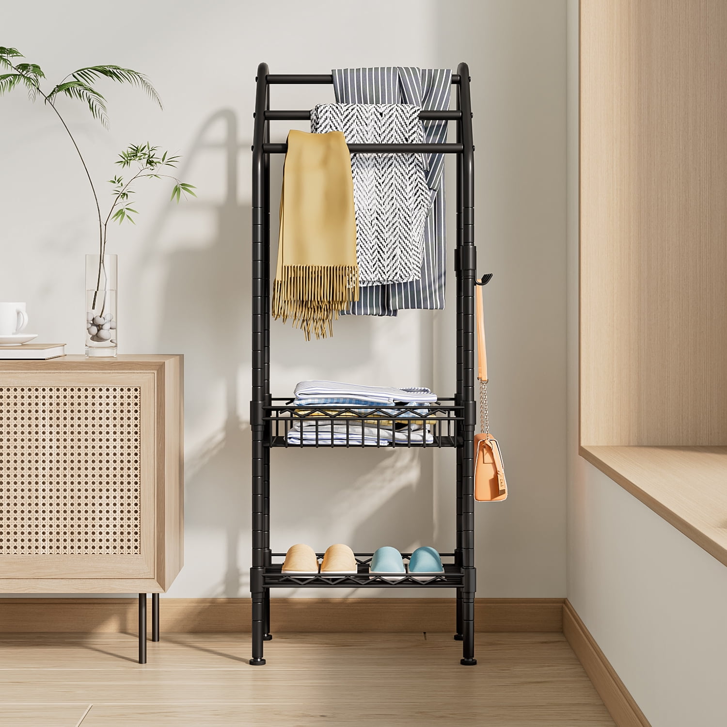 Untyo Metal 3 Tiers Free-Standing Towel Rack, Adjustable Bathroom Storage Organizer Shelf, Bath Towel Standing Shelf for Swimming Pool, Black - Image 7