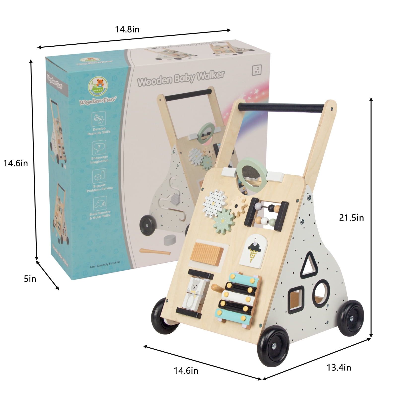 WOODENFUN Wooden Baby Push Walker for 1 Year Old Up,9 in 1 Baby Learning Walking Toys with Shape Sorter, Christmas Birthday Gifts for 1 2 3 Year Old Boys Girls Toddlers - Image 5