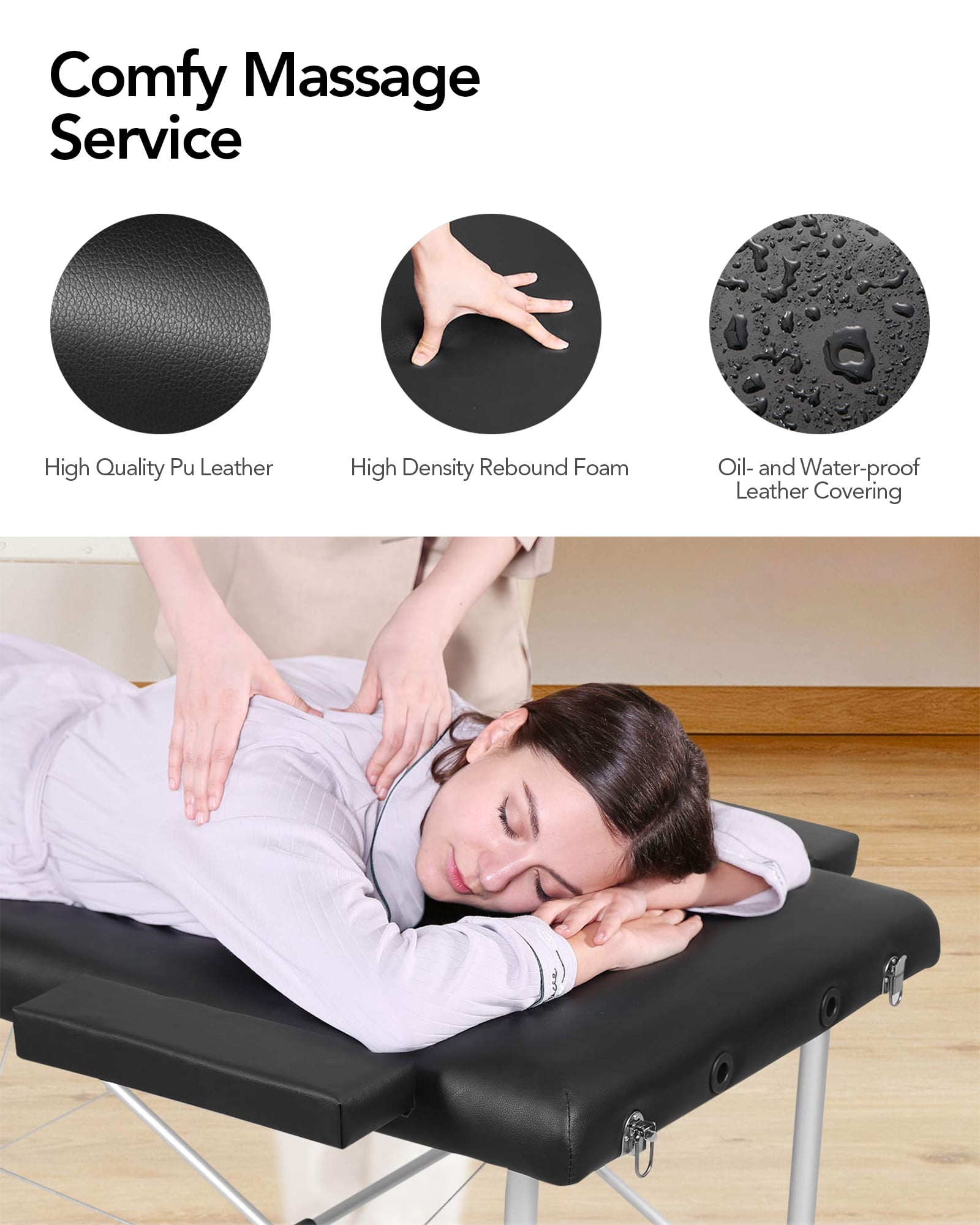 Naipo Portable Massage Table 84 Inch Massage Bed Wide SPA Lash Bed Tattoo Bed Height Adjustable 2 Fold Aluminum Weight Capacity 496LB, Black Promotion - Image 4