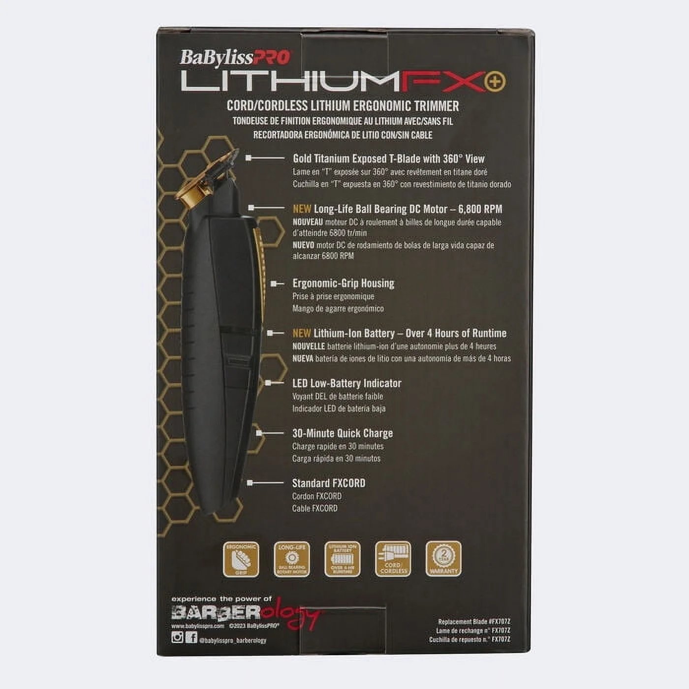 BaBylissPRO LithiumFX Plus Cord and Cordless Lithium Ergonomic Professional Hair Trimmer - Image 6