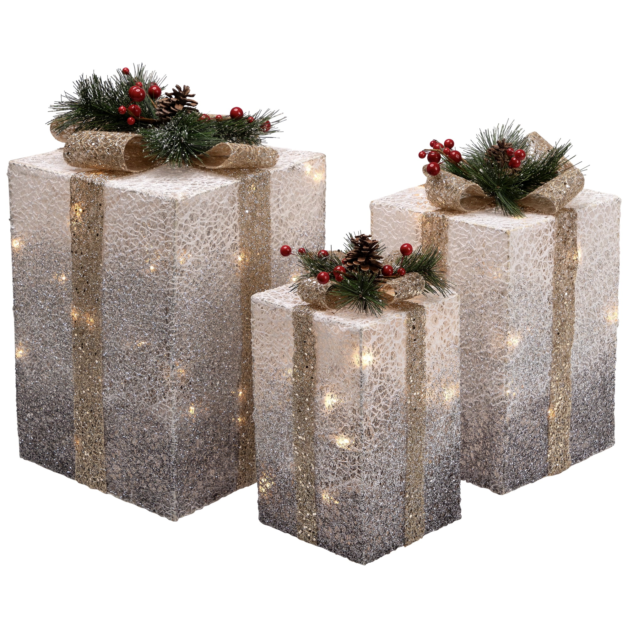 Northlight Set of 3 Silver Mesh Glittered Gift Boxes Outdoor Decorations - Image 6