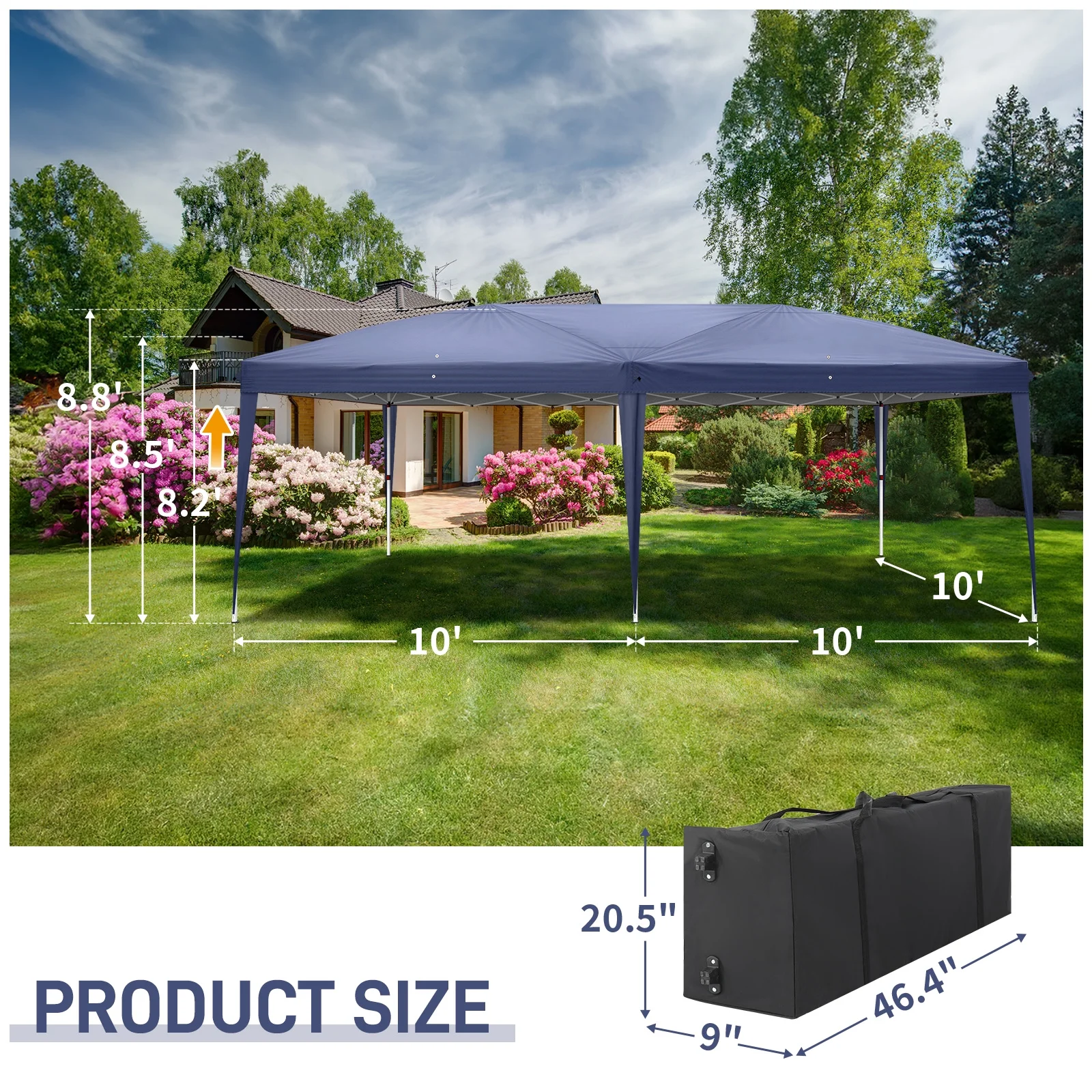 UBesGoo Ez Pop Up Patio Canopy Tent Gazebo Outdoor Party with 6 Sidewalls 10 x 20 ft Blue - Image 5