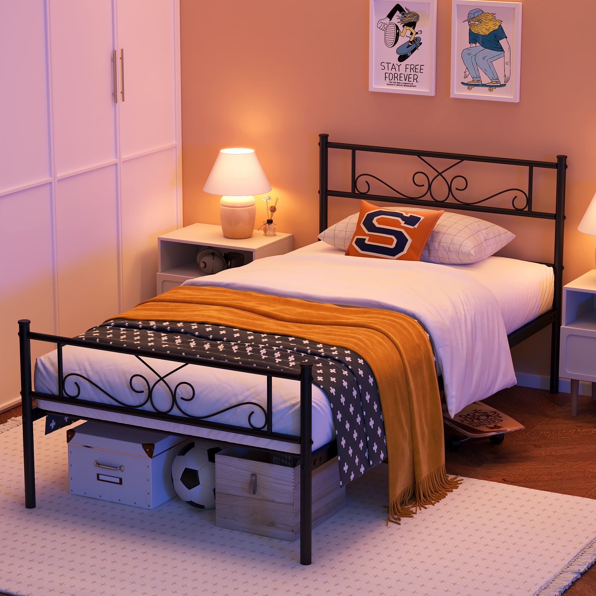 Yoneston Twin Size Metal Platform Bed Frame with Headboard, 12.7” Single Bed Frame for Kids, Teens Bedroom, Black - Image 6