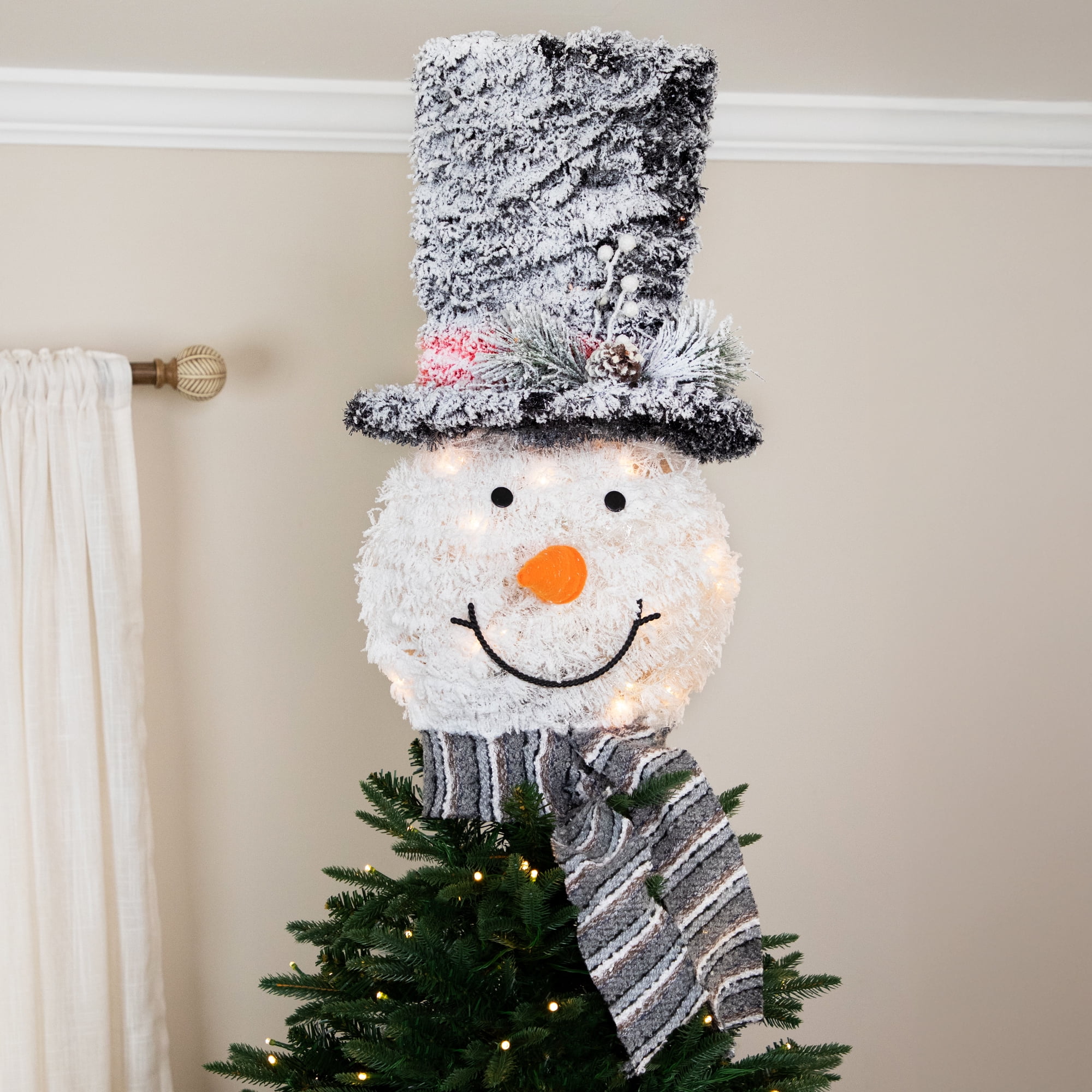 Northlight 25" Lighted Snowman with Black Frosted Top Hat Christmas Tree Topper - Image 4