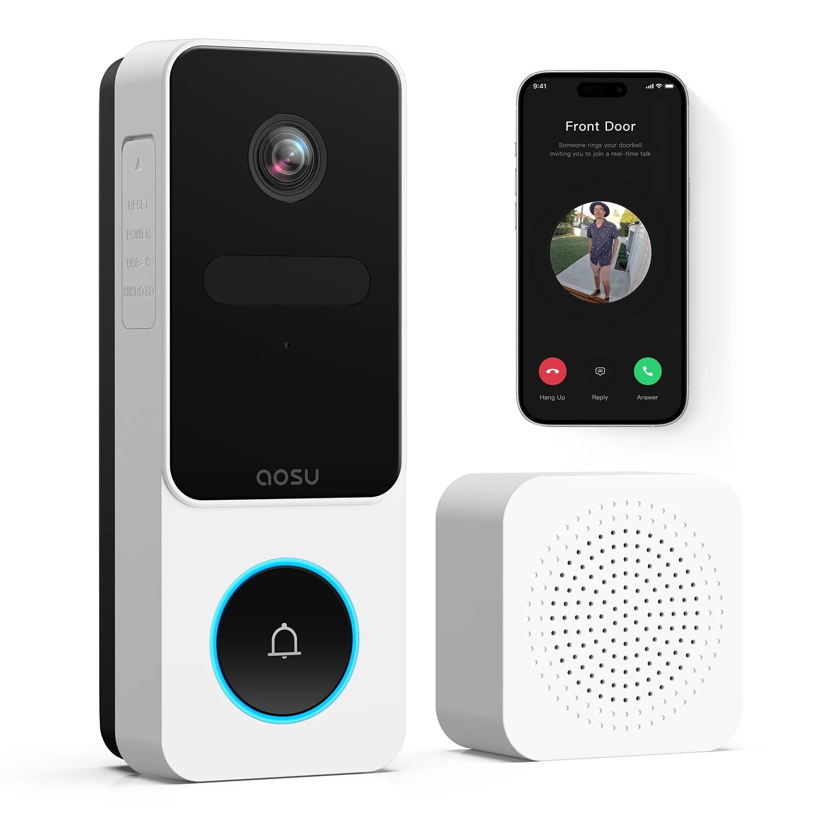 AOSU 2K /3MP Wireless Doorbell Camera with Chime, Head-to-Toe View Video Doorbell, Smart Parcel Detection, 2 Way Audio, Night Vision - Image 8