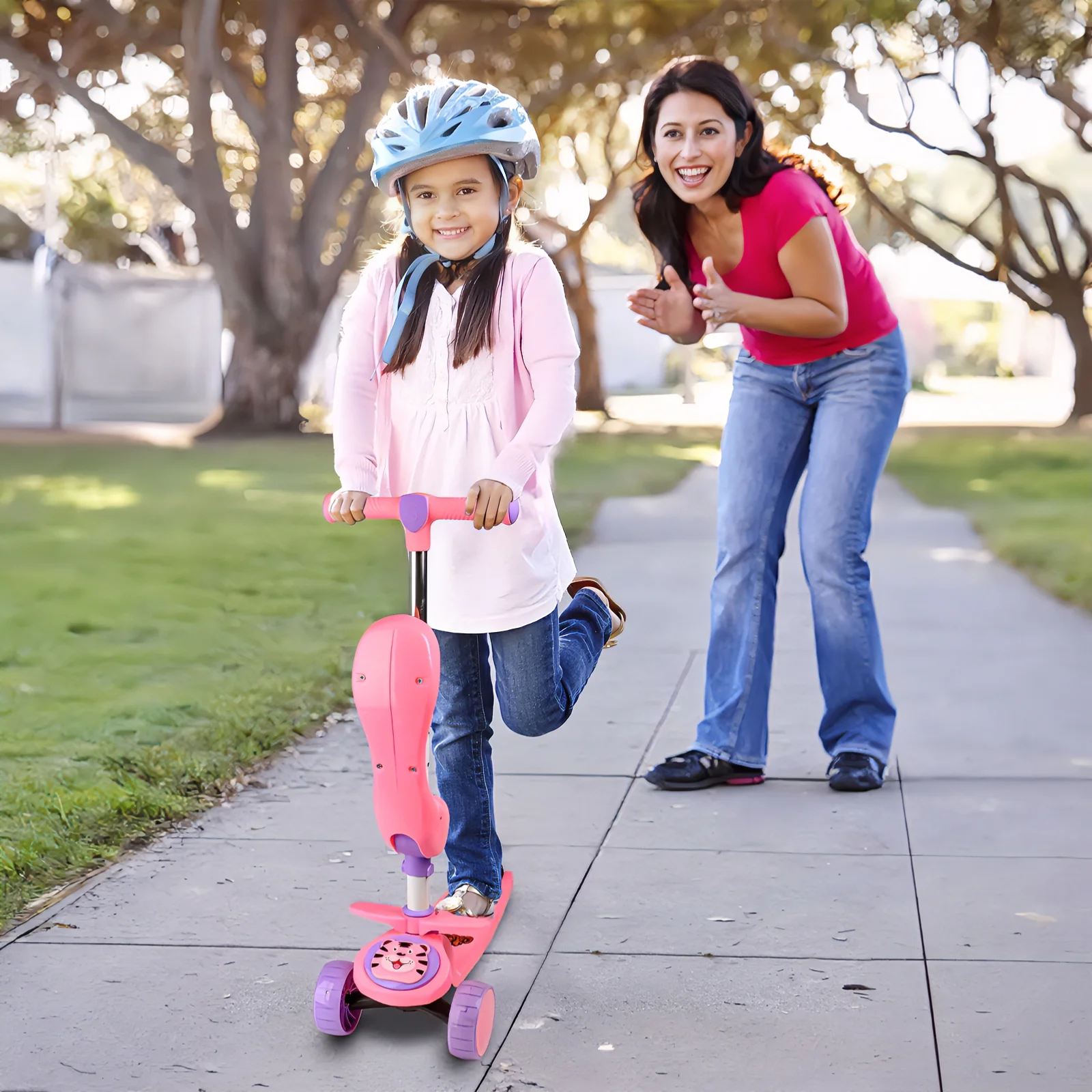 Beefunni Pink Sit-and-Scoot Scooter for Girls, Adjustable Handlebar Kick Scooter, Wide Anti-Slip Deck, LED Flashing Wheels, Rotatable Saddle, Ideal Birthday Christmas Gift for Kids 2-8 - Image 10