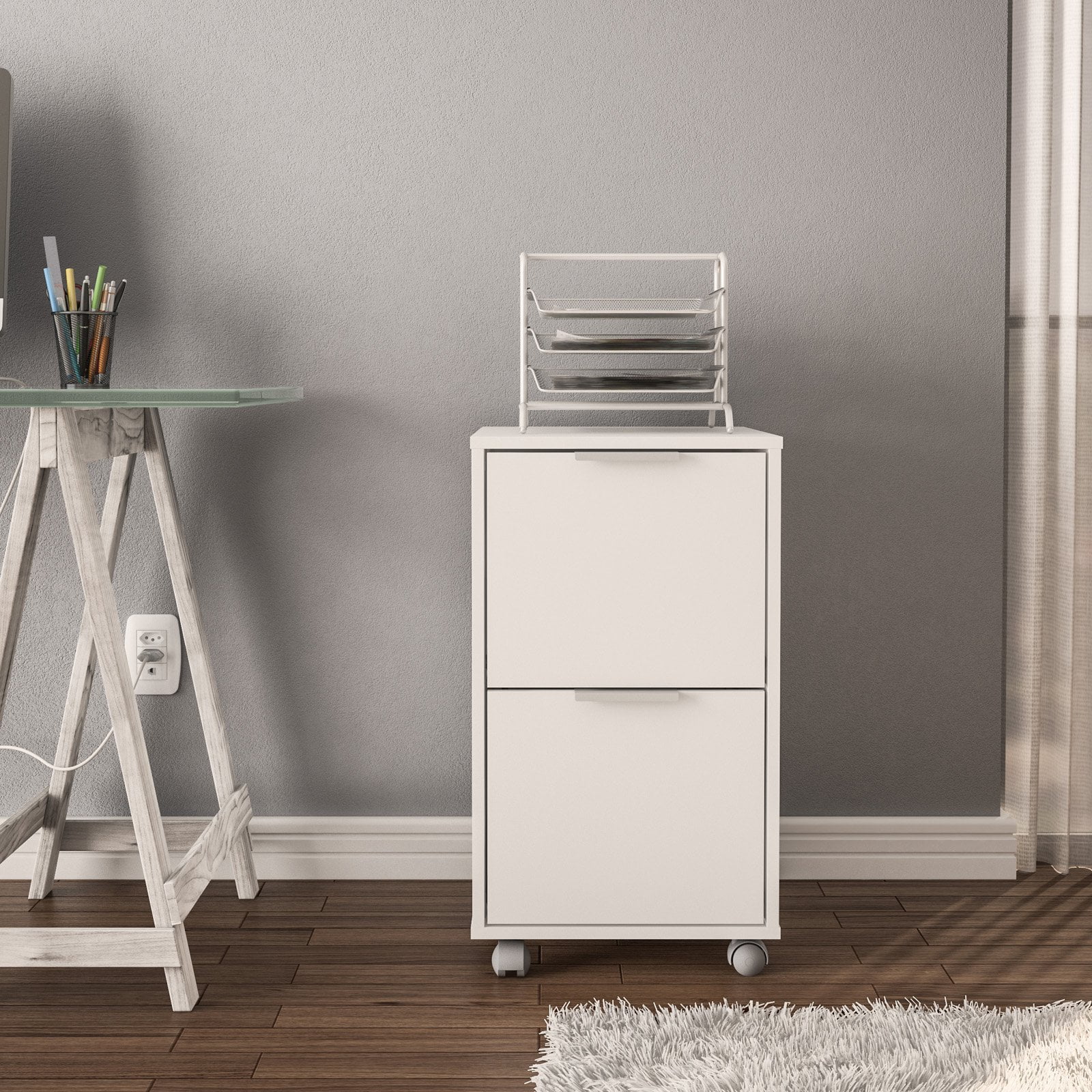 Polifurniture Durban Two Drawer Mobile Wood File Cabinet, White - Image 9