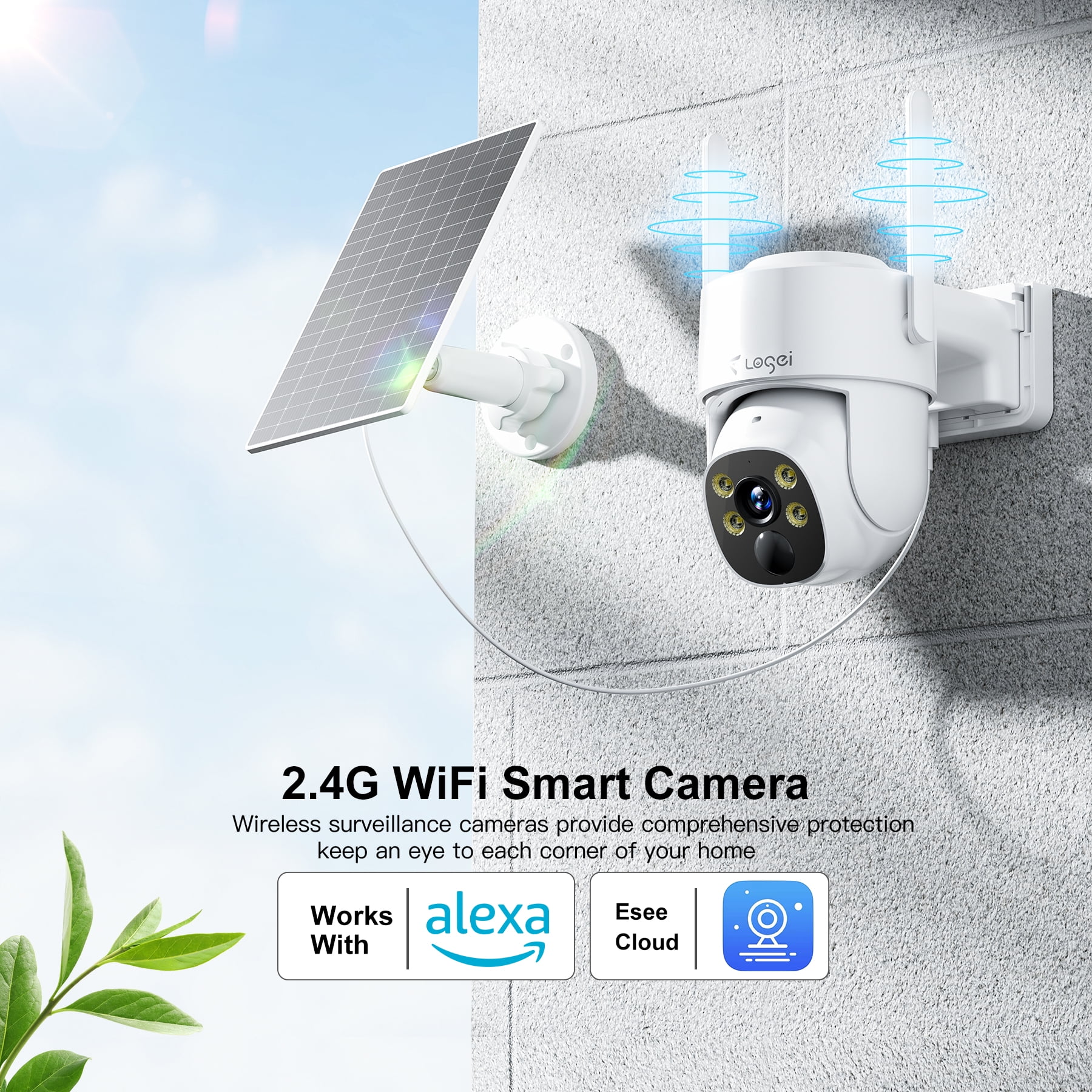 Losei 2K Solar Security Cameras Wireless Outdoor, 2.4Ghz WiFi Camera for Home Security with Spotlight, PIR Motion Detection,Siren, Color Night Vision, 2-Way Talk, IP66 Waterproof, Work with Alexa - Image 7