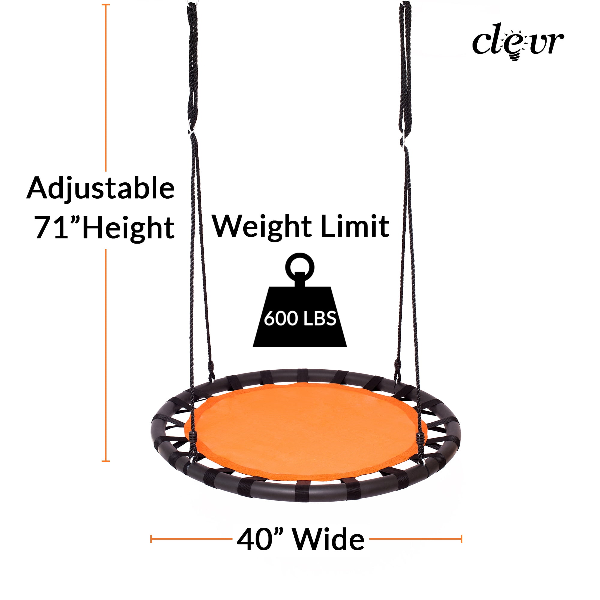 Clevr 40" Tree Net Web Saucer Round Swing, Adjustable 71" Height Rope, 600 lbs - Image 6