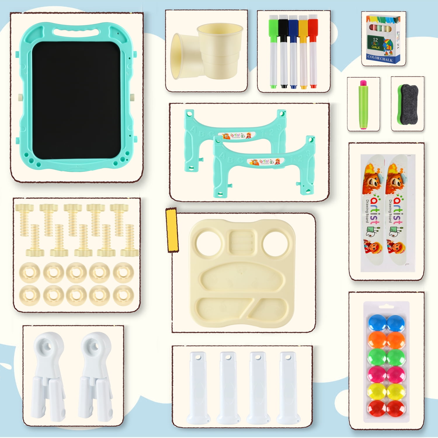 Beefunni Kids Double Magnetic Easel with Painting Accessories, Blue - Image 5