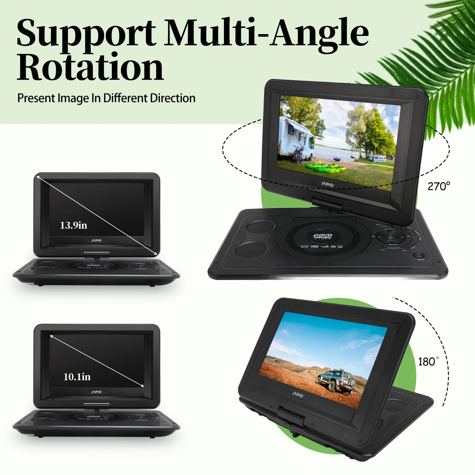 13.9inch Portable DVD Player, 10.1" Swivel Screen, Built-in Rechargeable Battery Car DVD Player, Support CD/DVD/SD Card/USB/Connect TV, Remote Control, Black - Image 7