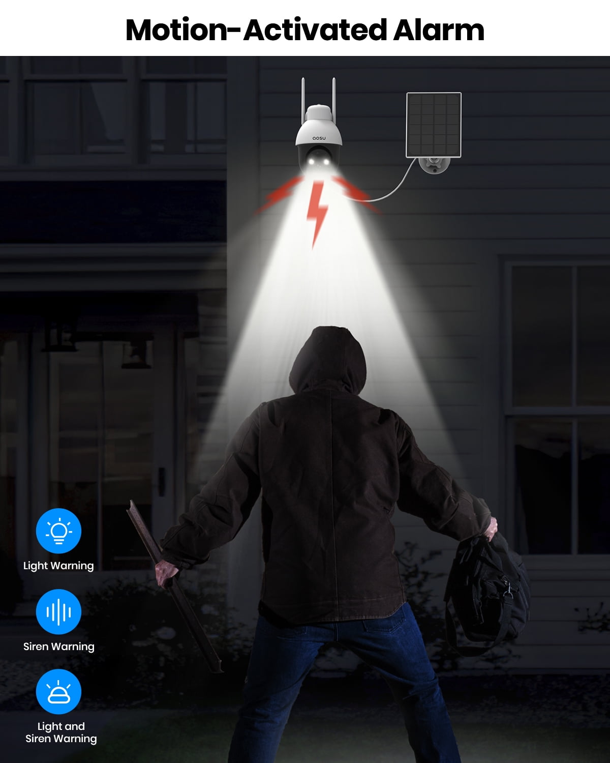 AOSU 2K Solar Security Camera Wireless WiFi, Outdoor Camera for home security,Auto Tracking ,Smart Siren Spotlights, works with Alexa/Google Assistant - Image 7