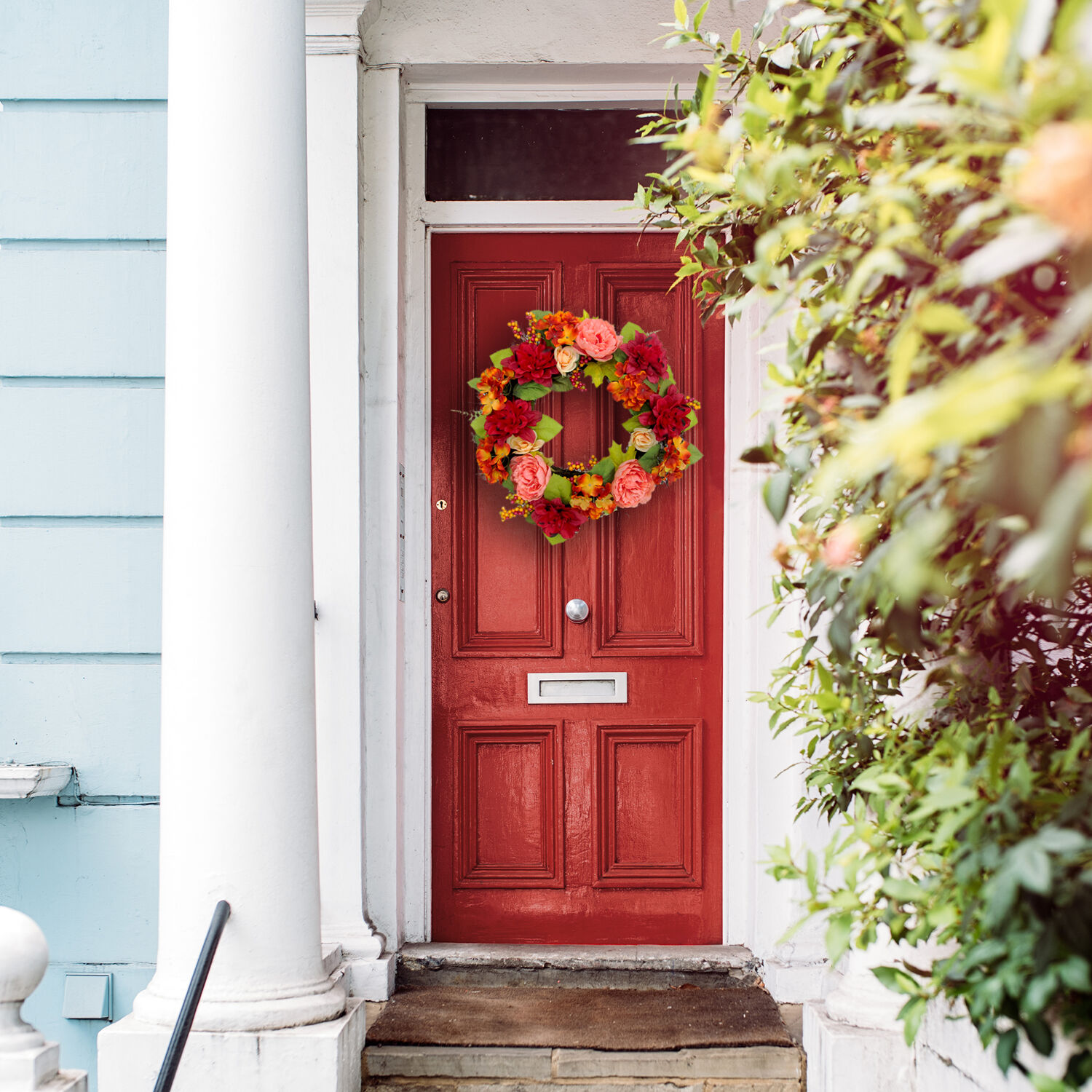 Fraser Hill Farm 24" Fall Harvest Wreath Door Hanging with Dahlias and Peonies - Image 3