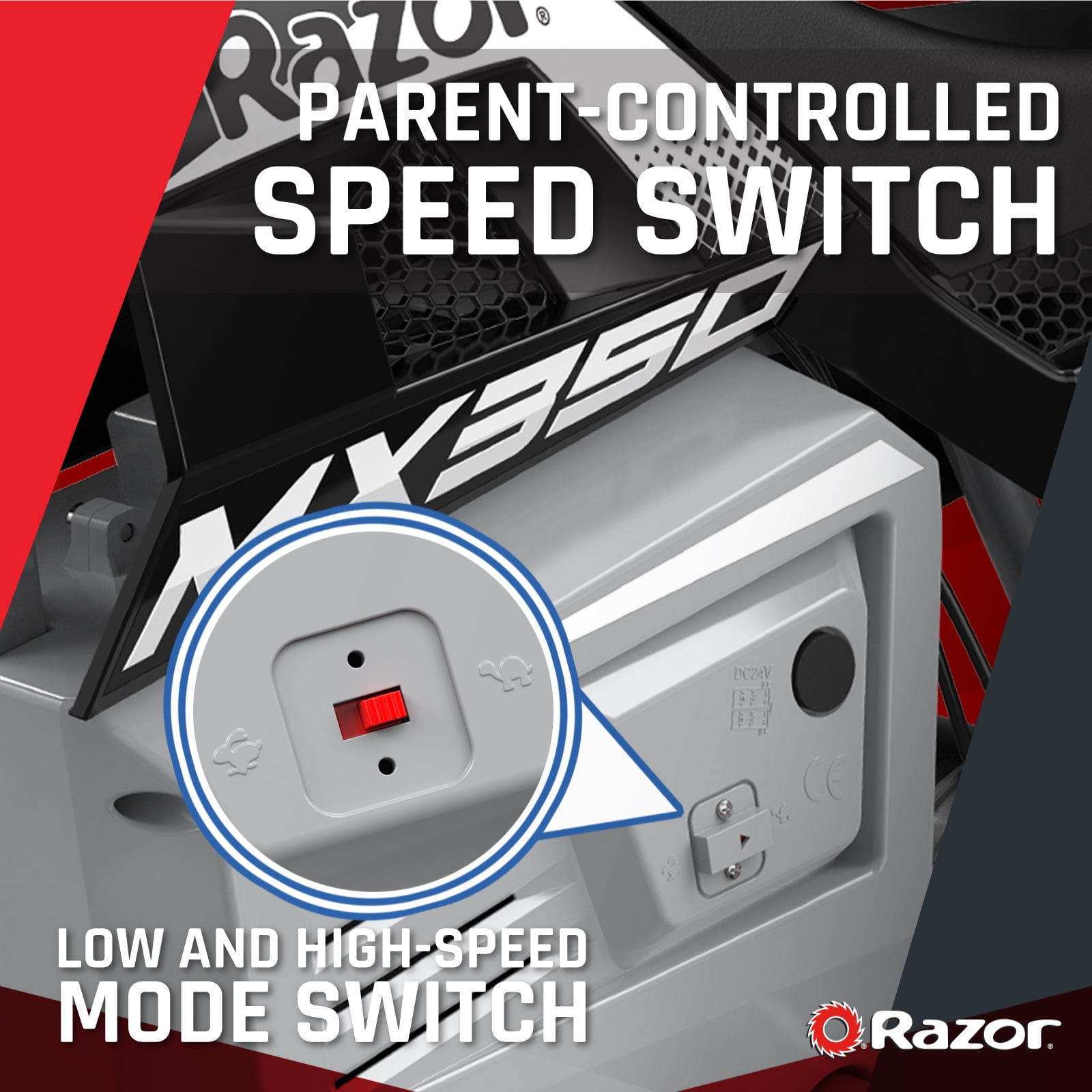 Razor Dirt Rocket MX350 - Black with Decals, up to 14 mph, 24V Electric Dirt Bike for Child 8+ - Image 14