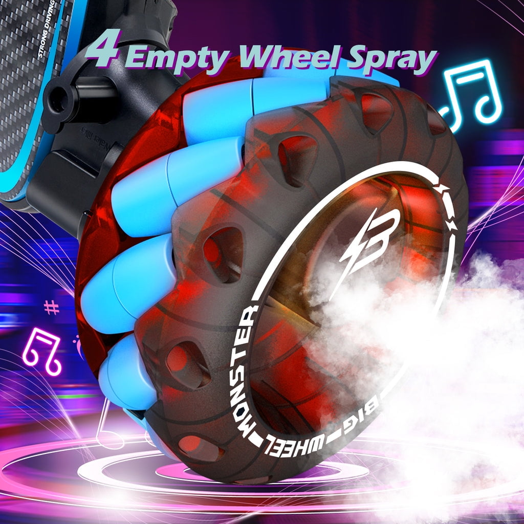 RC Stunt Car Twisting Snake, Vecukty 1:10 Spray Giant Wheel Remote Control Toy Car with High-Speed Climbing and Colorful Gradient Lights with Music,Blue - Image 5