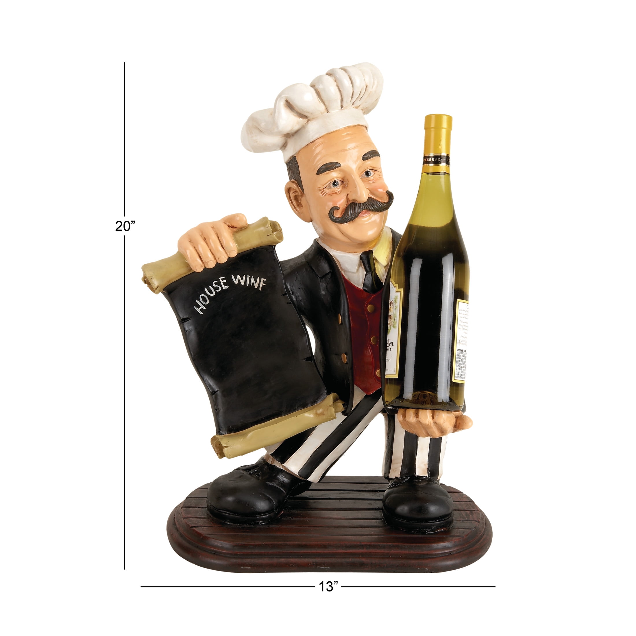13" x 20" Black Polystone Chef Sculpture with Chalkboard and Wine Holder Slot, by DecMode - Image 9
