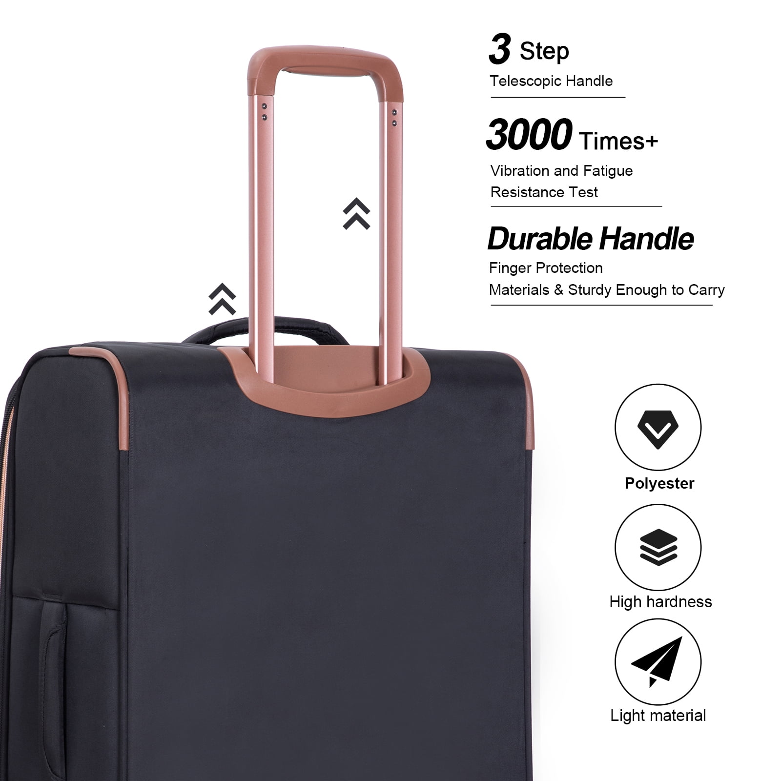 Travelhouse 3 Piece Luggage Set Softside Expandable Lightweight Suitcase with Spinner Wheels.(Black) - Image 6