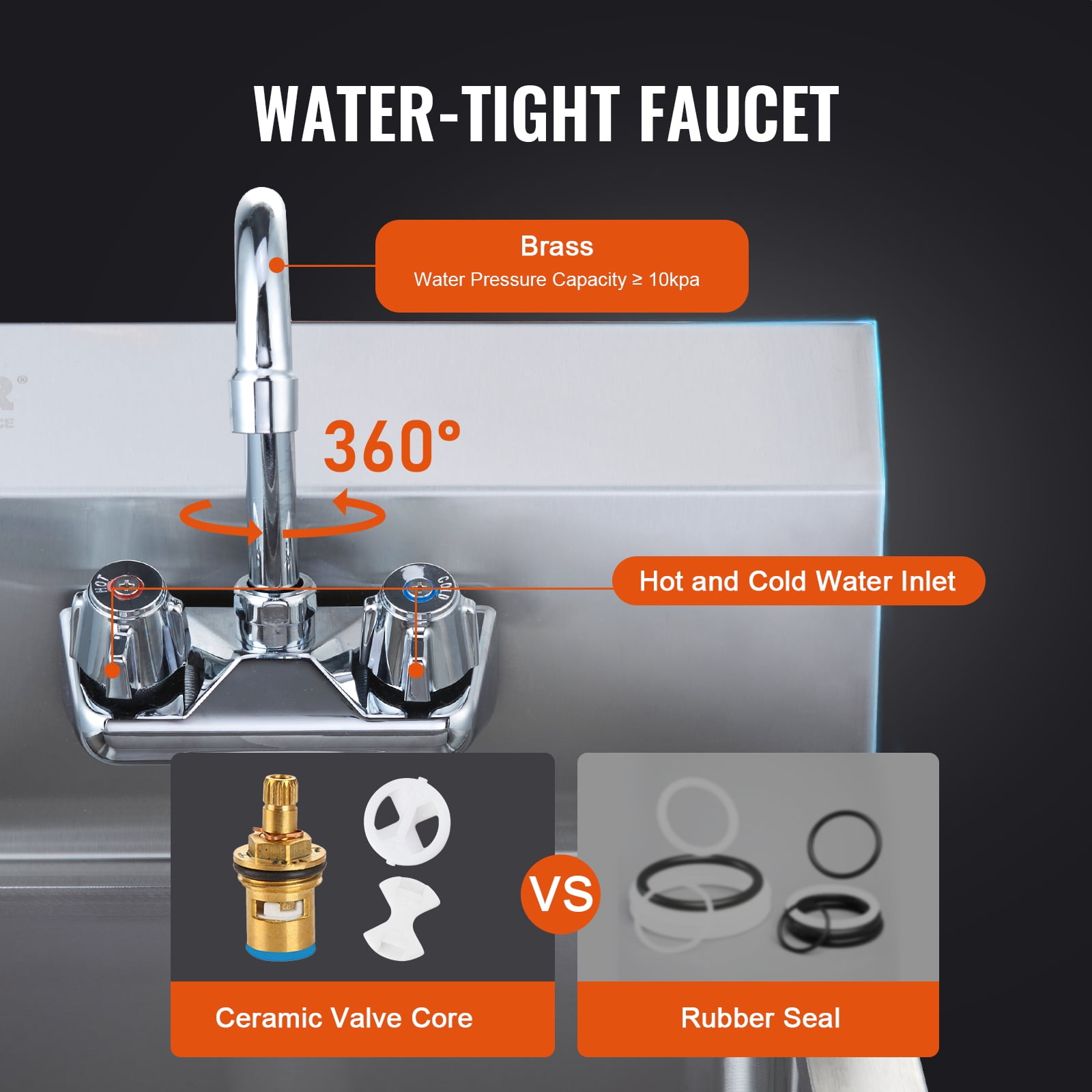 VEVOR 17"x12.8" Commercial Stainless Steel Hand Washing Sink with Faucet,Wall Mount Hand Basin, Utility Sink for Restaurant, Kitchen, Bar, Garage and Home - Image 7