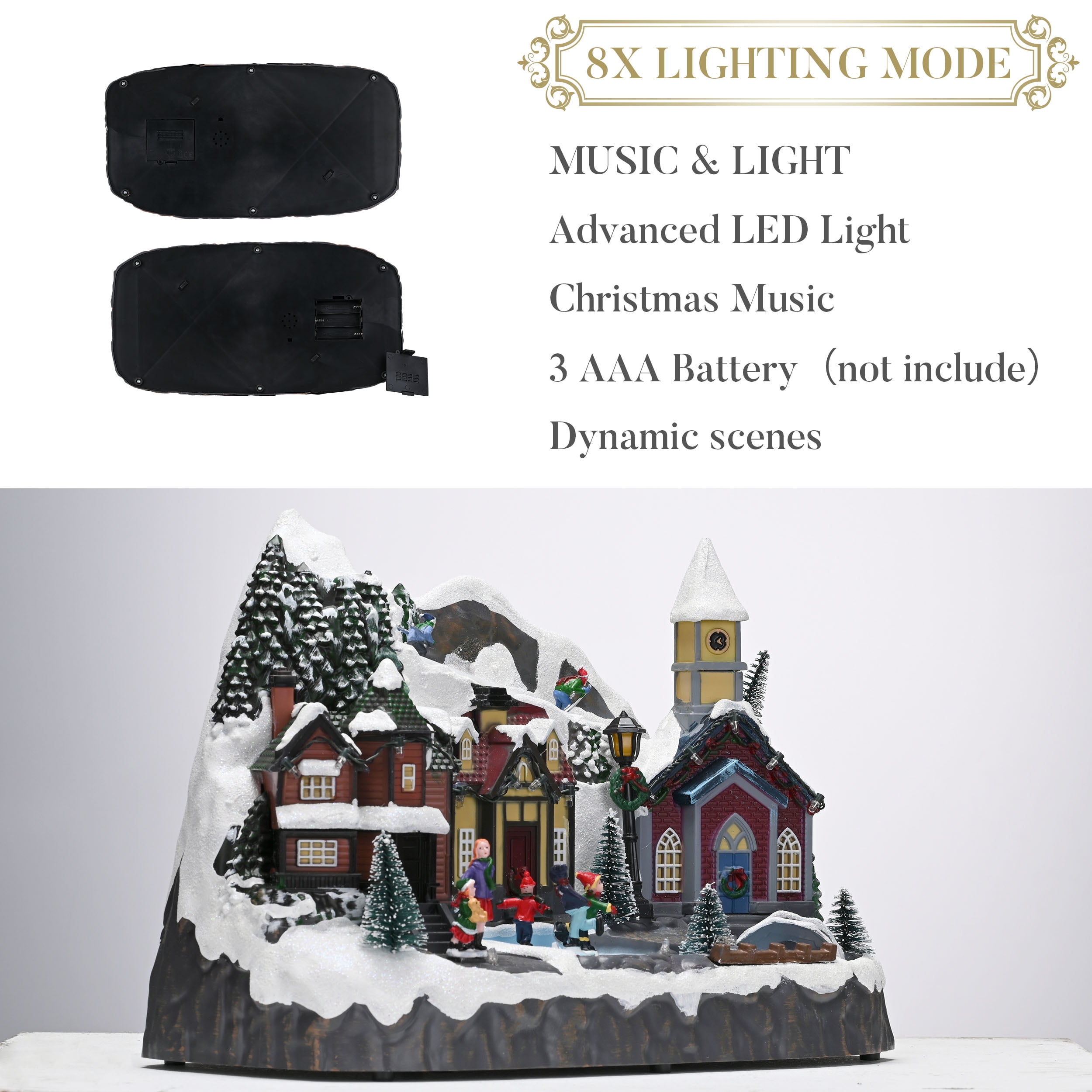Valery Madelyn 13.3 inches Dynamic Christmas Village, Multi-color Lighted Sledding Down Hill Large Snow Skating Pond Musical Christmas Decoration for Holiday Table Top Decoration - Image 5