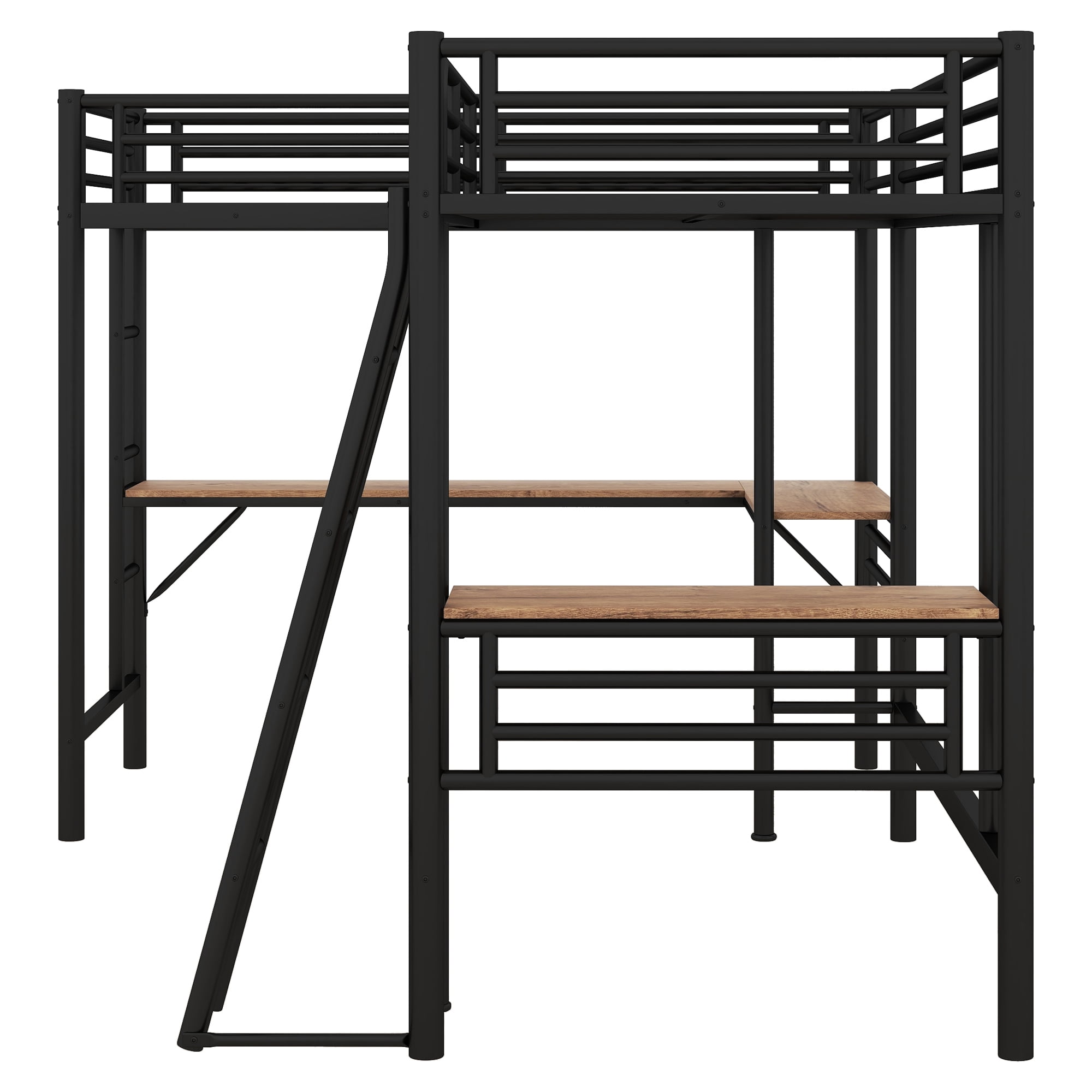 Euroco Metal L-Shaped Twin Size Loft Bed with Two Desk for Kids Teens Bedroom, Black - Image 7
