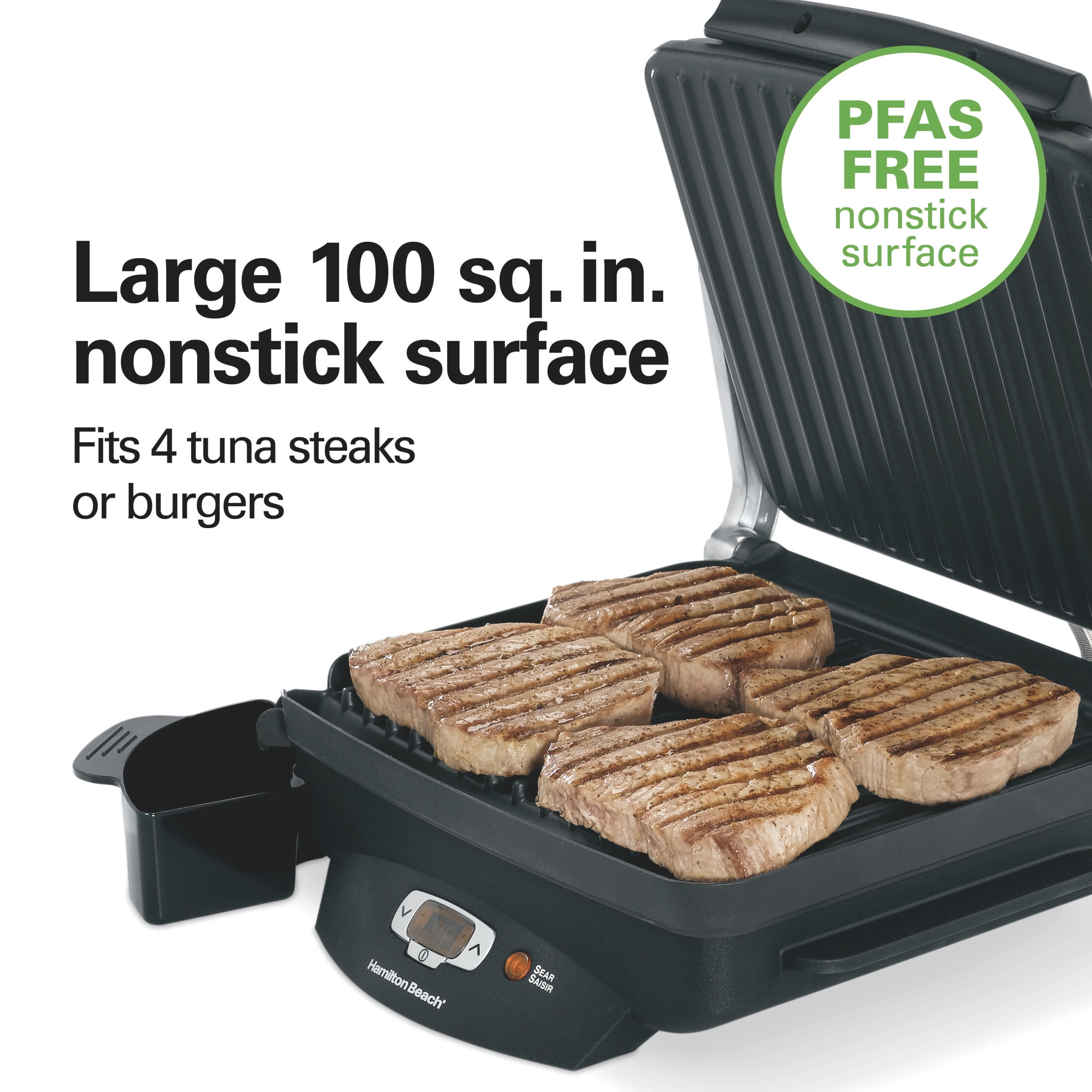 Hamilton Beach Steak Lover's Electric Indoor Grill, Smokeless Grill with Temp Control, Black - Image 5