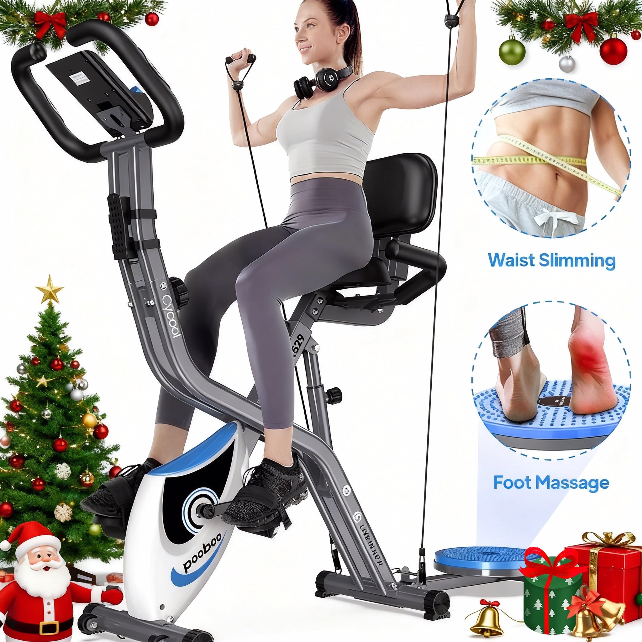 Pooboo 4in1 Folding Exercise Bike Indoor Home Cycling Bike Stationary Magnetic Cycling Bicycle X Bike Gym Workout 300 lbs - Image 6